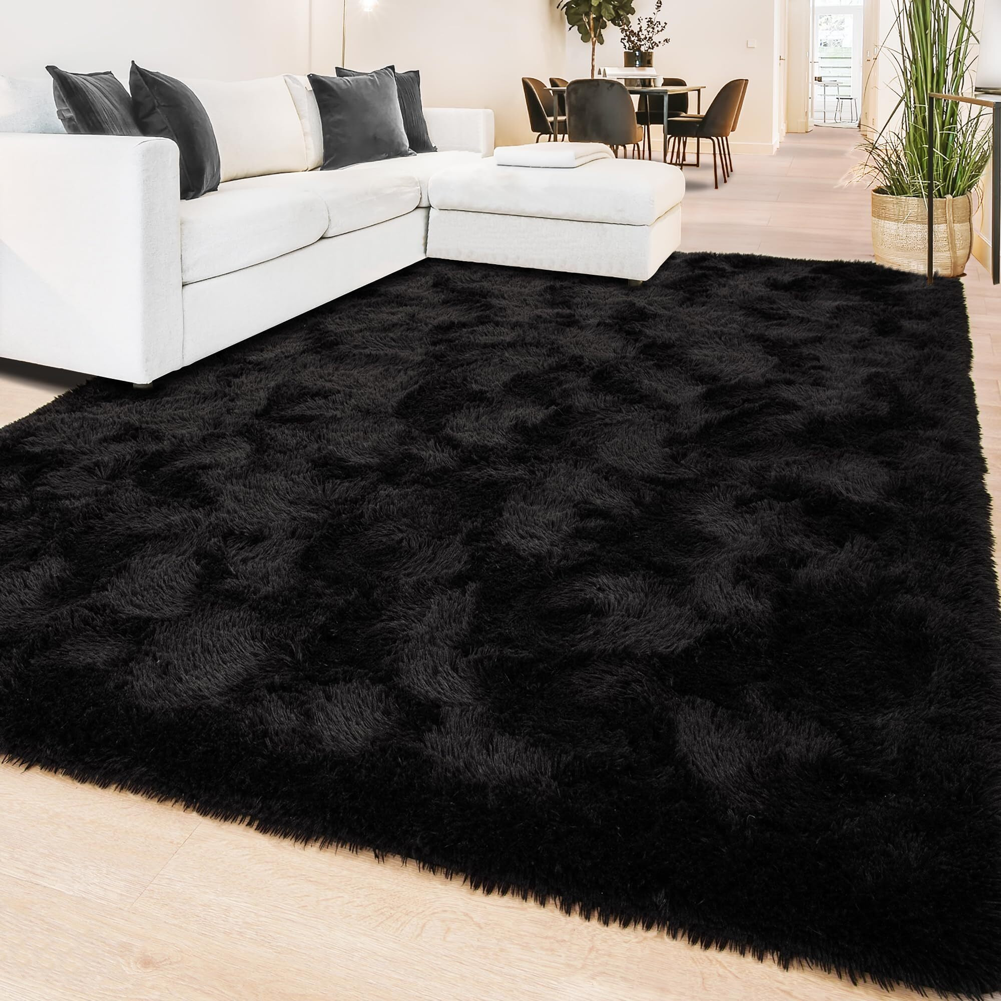 Beglad Soft Fluffy Area Rug Modern Shaggy Bedroom Rugs For Kids Room Extra Comfy Nursery Rug Floor Carpets Boys Girls Fuzzy Shag Fur Home Decor Rug, 3 Ft X 5 Ft, Black