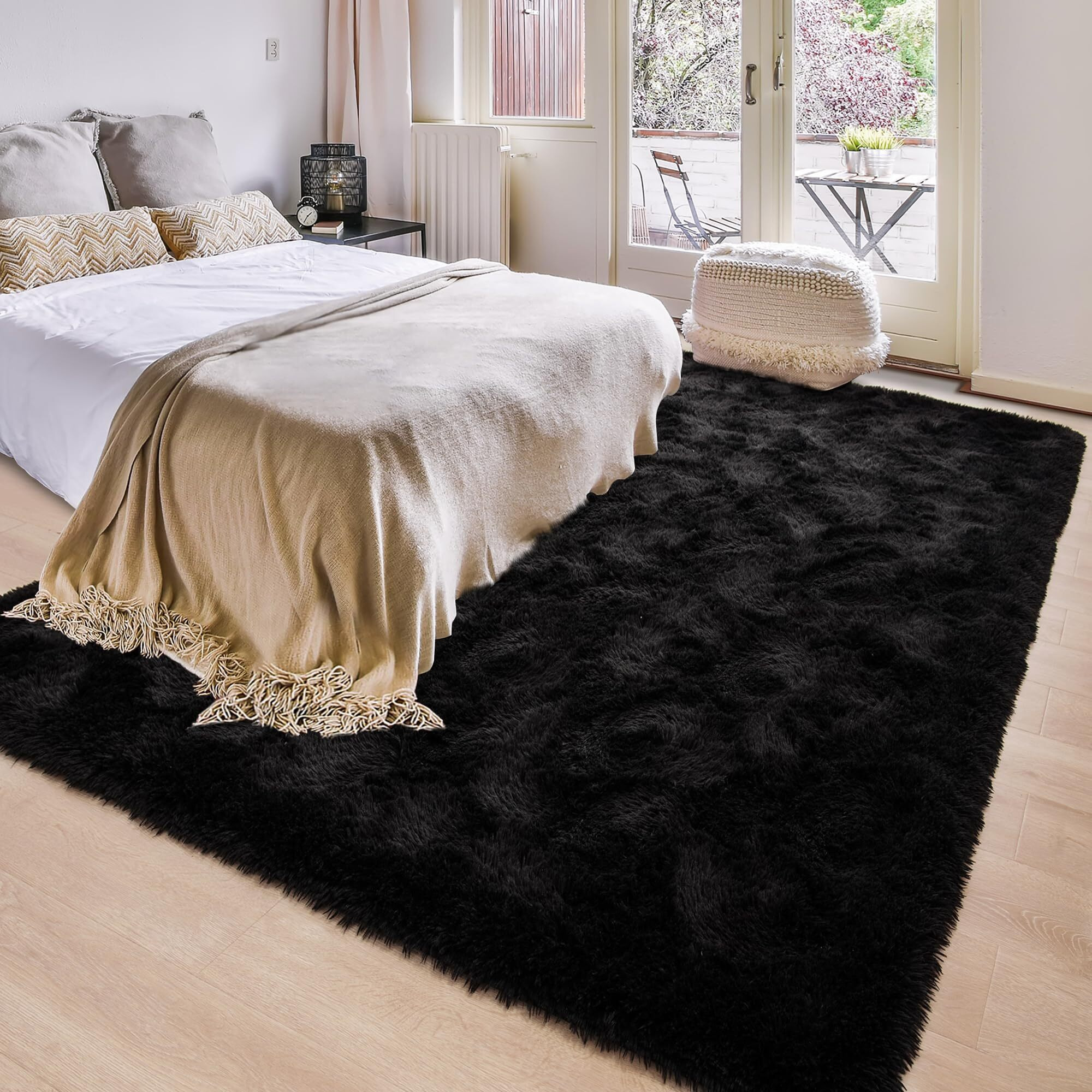 Beglad Soft Fluffy Area Rug Modern Shaggy Bedroom Rugs For Kids Room Extra Comfy Nursery Rug Floor Carpets Boys Girls Fuzzy Shag Fur Home Decor Rug, 3 Ft X 5 Ft, Black