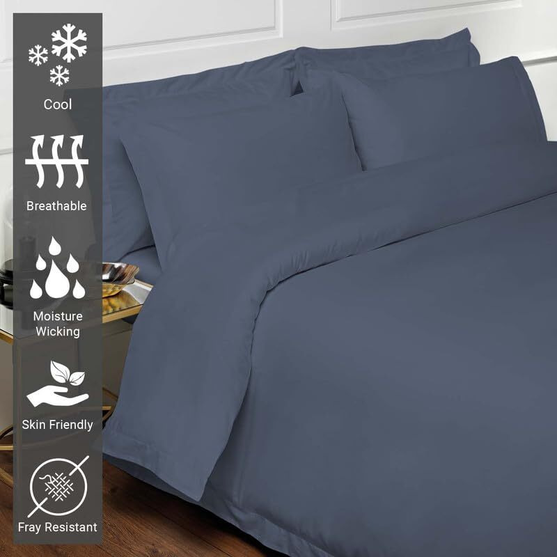 Pizuna Pure 100% Cotton Queen Duvet Cover Set, Luxurious 400 Thread Count Long Staple Cotton Sateen Weave With Button Closure (Combed Dark Blue Cotton Duvet Cover Queen)