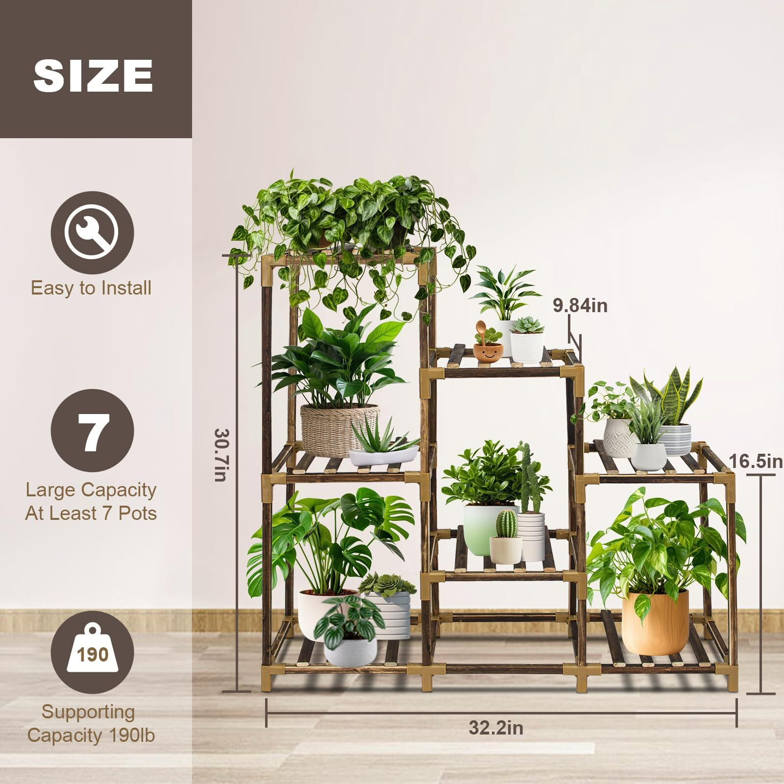 Twocorn Plant Stand Indoor, 3-Tier Outdoor Wood Plant Stand For Multiple Plants, Accommodates 7 Potted Plants, Ideal For Room Corners, Balconies, Gardens, And Plant Gardening Gifts