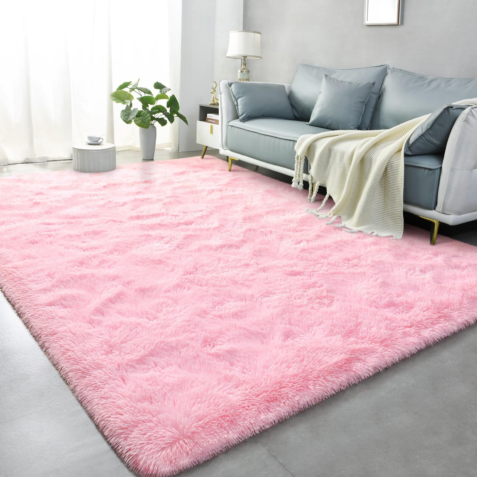 Lascpt Super Soft Shag Area Rug For Living Room, 6X9 Ft Pink Rug For Girls Bedroom, Modern Plush Throw Rug For Kids Room, Fuzzy Floor Carpet For Indoor Dorms Office Nursery Women Home Decor
