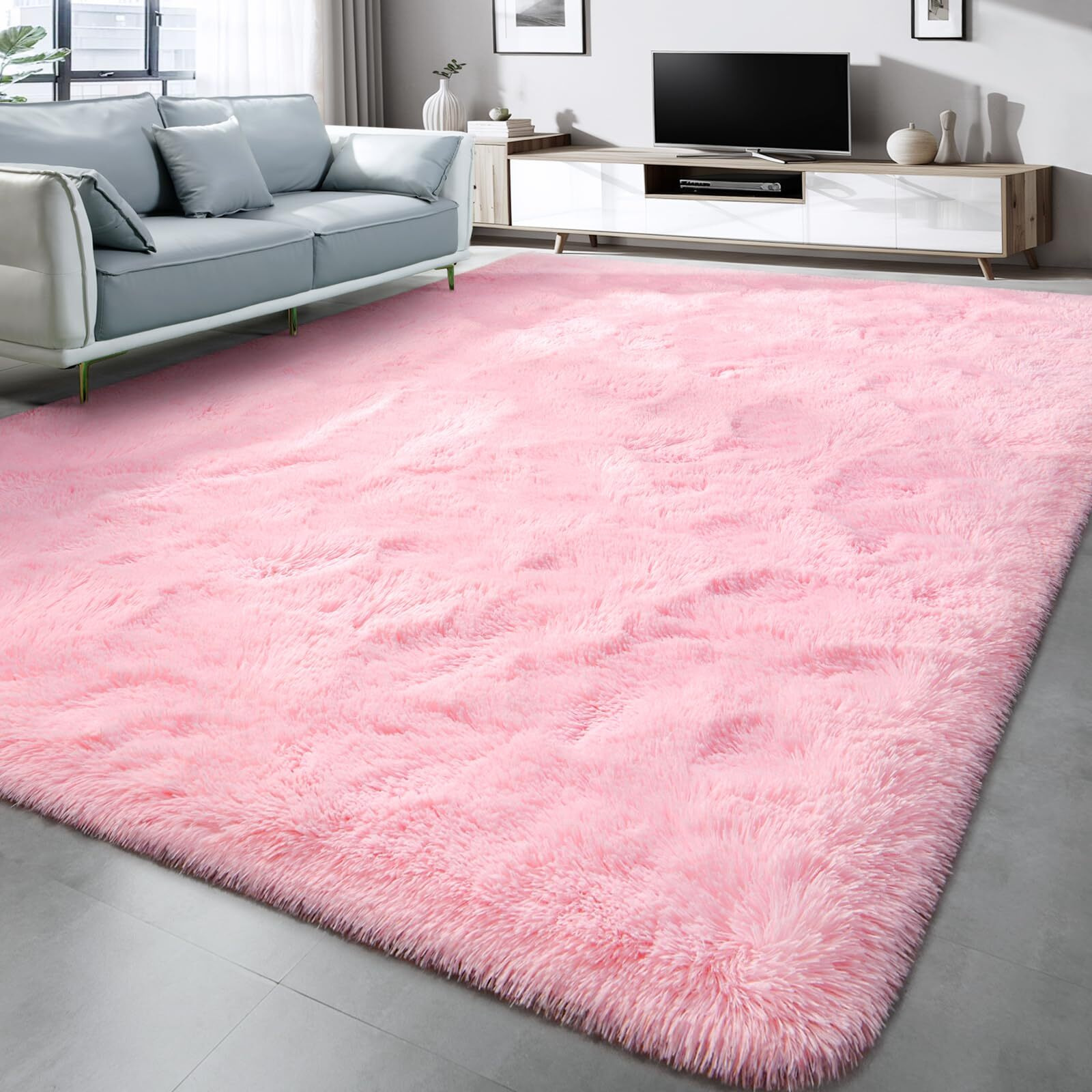 Lascpt Super Soft Shag Area Rug For Living Room, 6X9 Ft Pink Rug For Girls Bedroom, Modern Plush Throw Rug For Kids Room, Fuzzy Floor Carpet For Indoor Dorms Office Nursery Women Home Decor