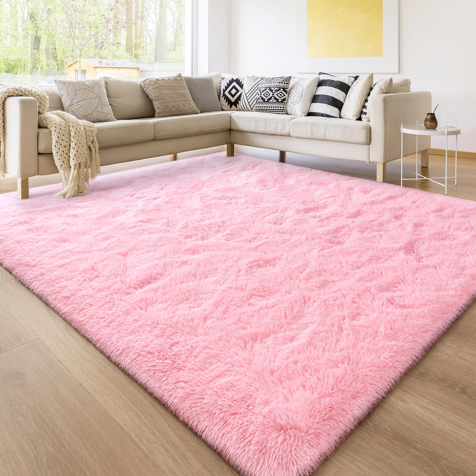 Lascpt Super Soft Shag Area Rug For Living Room, 6X9 Ft Pink Rug For Girls Bedroom, Modern Plush Throw Rug For Kids Room, Fuzzy Floor Carpet For Indoor Dorms Office Nursery Women Home Decor