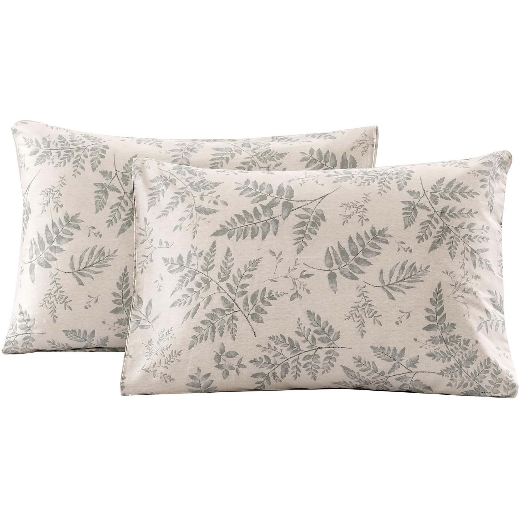 Ecocott 2 Pack Pillowcase Queen Size With Green Botanical Plant Leaves Pattern Pillow Cases Set, 100% Cotton Queen Pillow Covers Envelope Closure (Queen, 20"&quotX30"")