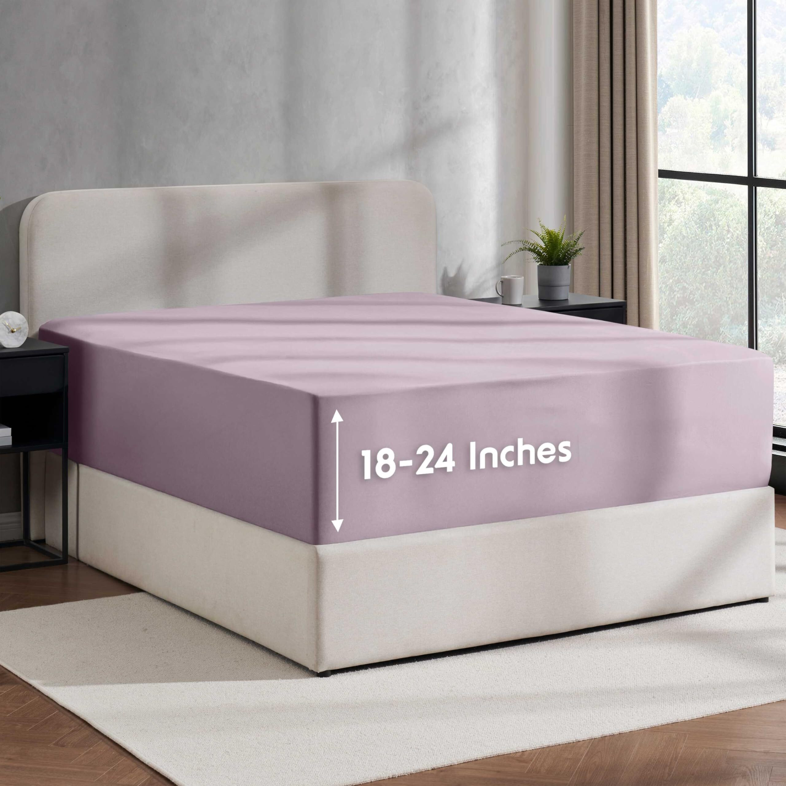 Nestl Grayish Purple California King Fitted Sheet Extra Deep Pocket, Hotel Luxury Cal King Fitted Sheet Only Easily Fits 18 To 24 Inch Mattress, Super Soft, Wrinkle-Free, Breathable With Corner Straps