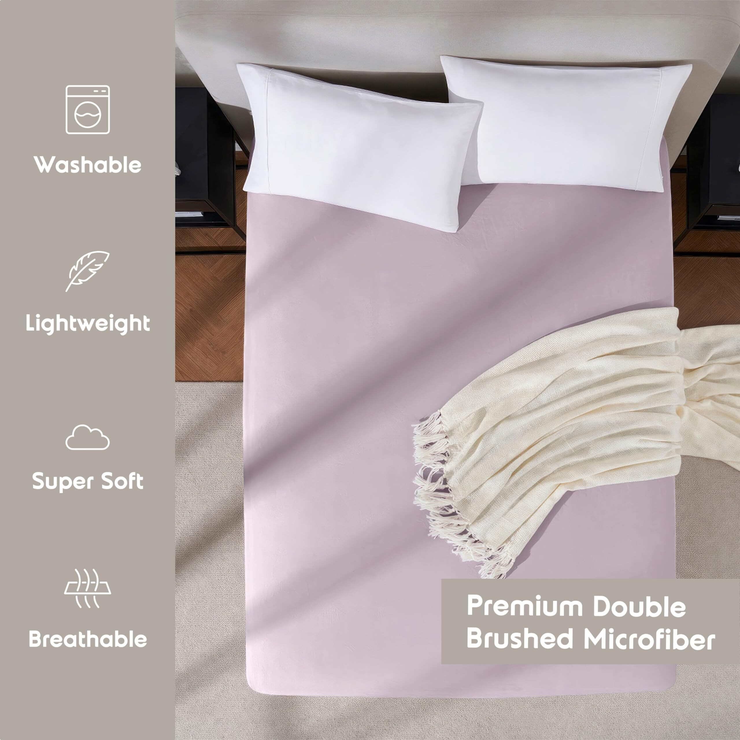Nestl Grayish Purple California King Fitted Sheet Extra Deep Pocket, Hotel Luxury Cal King Fitted Sheet Only Easily Fits 18 To 24 Inch Mattress, Super Soft, Wrinkle-Free, Breathable With Corner Straps
