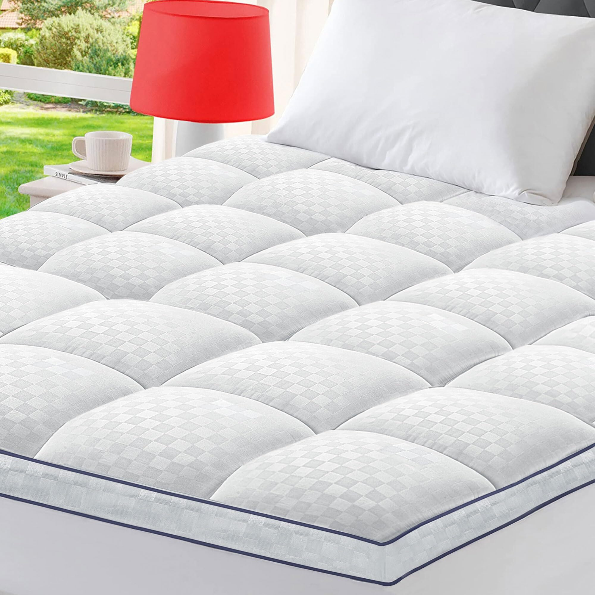 Twin Mattress Topper Extra Thick Pillowtop Cooling Plush Mattress Pad Cover Protector With 8-21 Inch Deep Pocket 3D Snow Down Alternative Fill White
