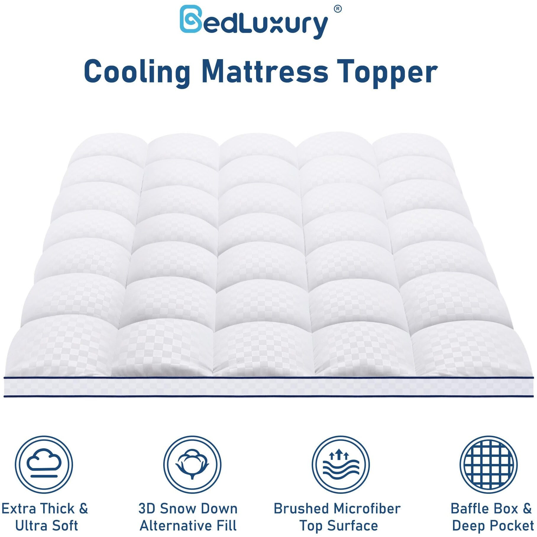 Twin Mattress Topper Extra Thick Pillowtop Cooling Plush Mattress Pad Cover Protector With 8-21 Inch Deep Pocket 3D Snow Down Alternative Fill White