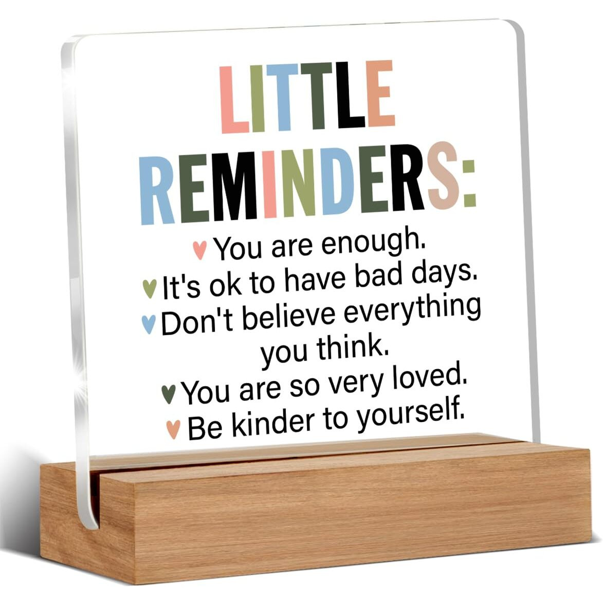 Inspirational Motivational Gifts Little Reminders You Are Enough Clear Desk Decorative Sign Acrylic Sign With Wooden Stand For Office Desk Table Shelf