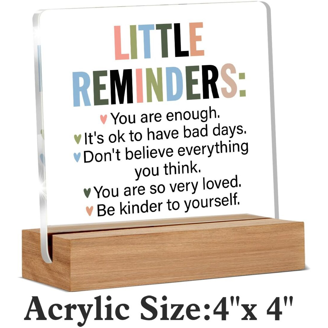 Inspirational Motivational Gifts Little Reminders You Are Enough Clear Desk Decorative Sign Acrylic Sign With Wooden Stand For Office Desk Table Shelf