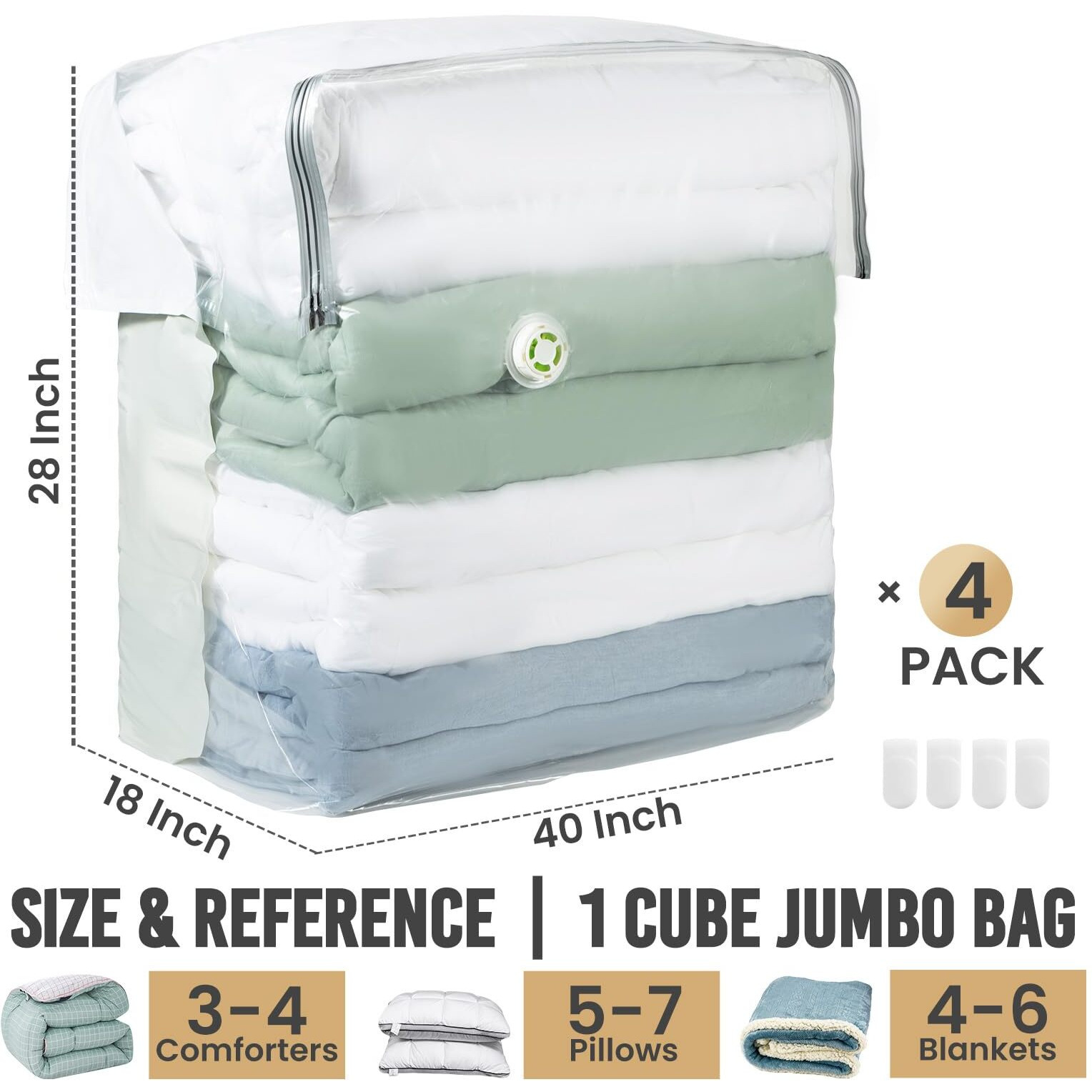 Taili Vacuum Storage Bags 4 Pack Space Saver Bag, Extra Large Cube 40X28X18X18 Inch, Wider Vacuum Sealed Storage Bag For Bedding Comforter Quilt Space Bags Vacuum Bags