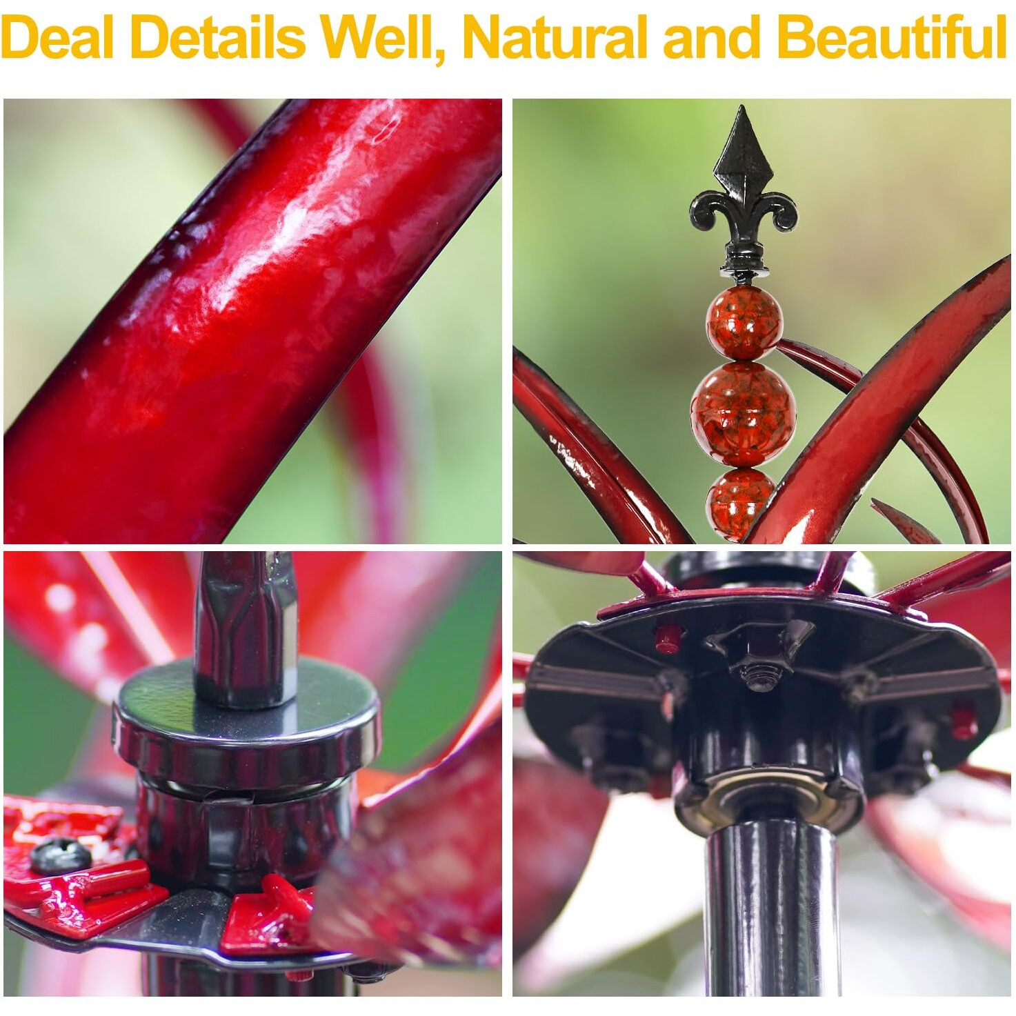 Limehill Wind Spinner For Garden And Yard - Large Metal Kinetic Wind Sculptures For Outdoor Decor (91 Inches, Burgundy Lotus)