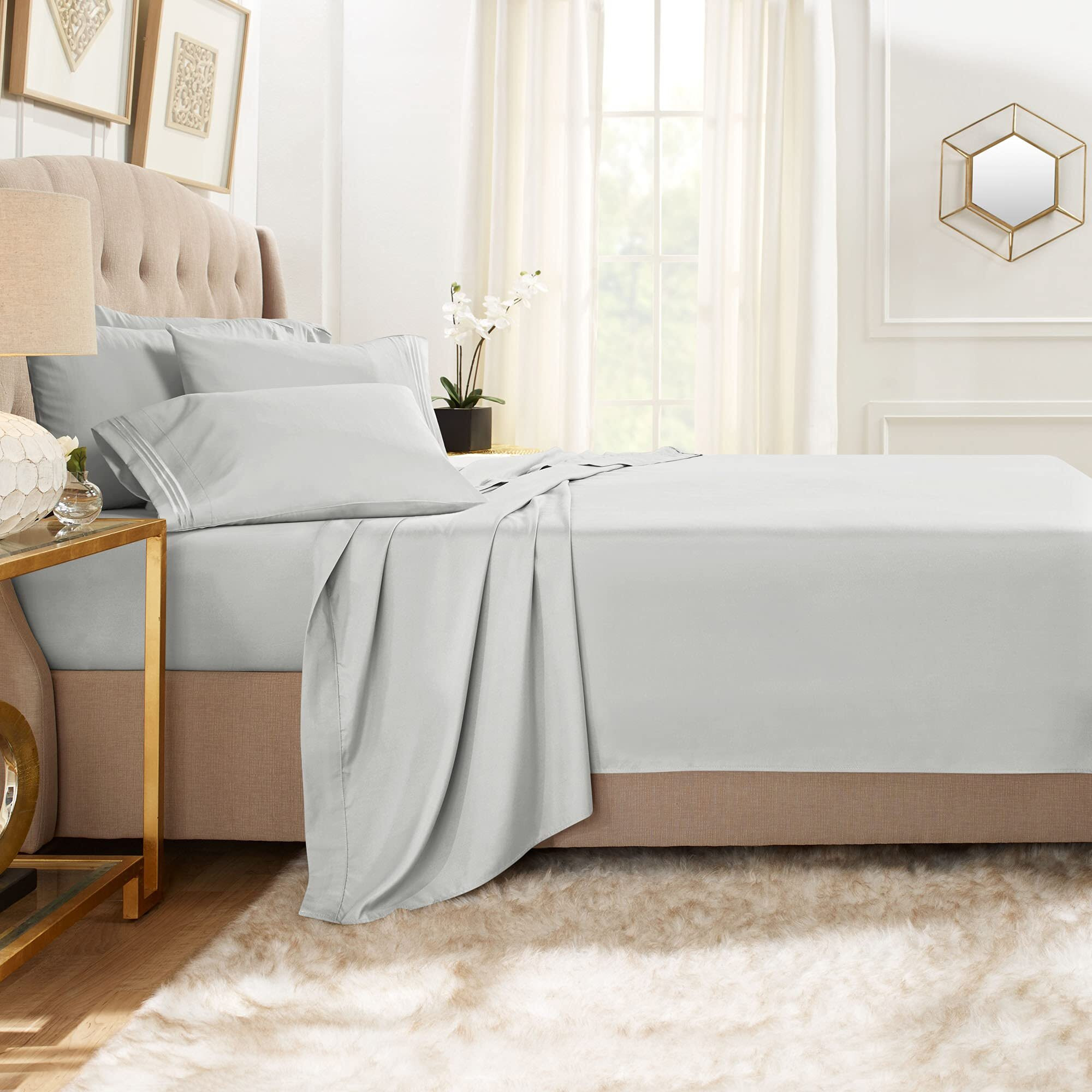 Clara Clark Queen Sheets, 6 Piece Set - Hotel Luxury Sheets For Queen Size Bed, Super Soft Bedding Sheets & Pillowcases, Queen Size Sheets, Silver