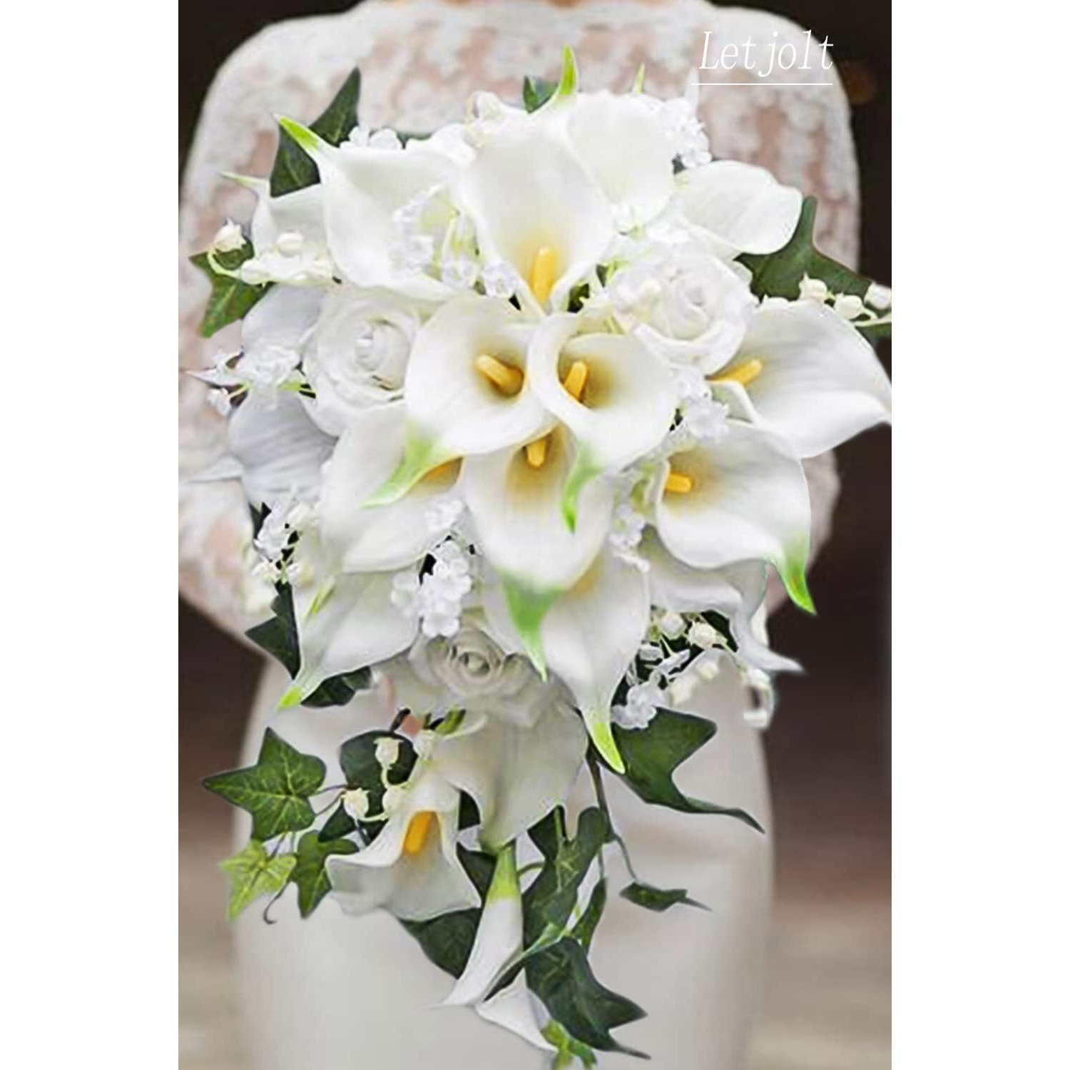 Letjolt Artificial Calla Lily White Flowers 12Pcs Fake Flower Bouquet For Home Decoration Wedding Party Decor, Yellow White