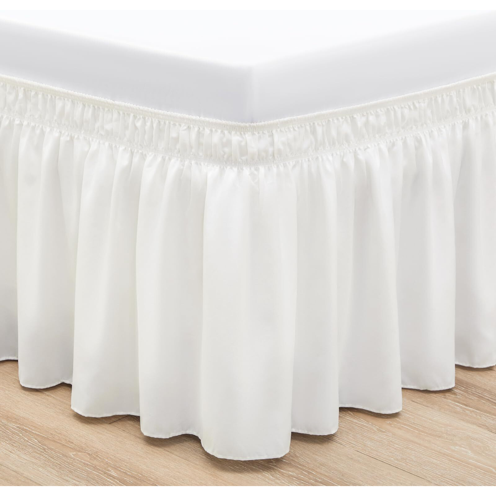 Rimela Ivory Queen Bed Skirt 18 Inch Drop, Wrap Around Elastic Bed Skirts Queen Size Dust Ruffle, Bedskirt For Adjustable Bed Base Solid Fade Resistant Silky Fabric Machine Washable
