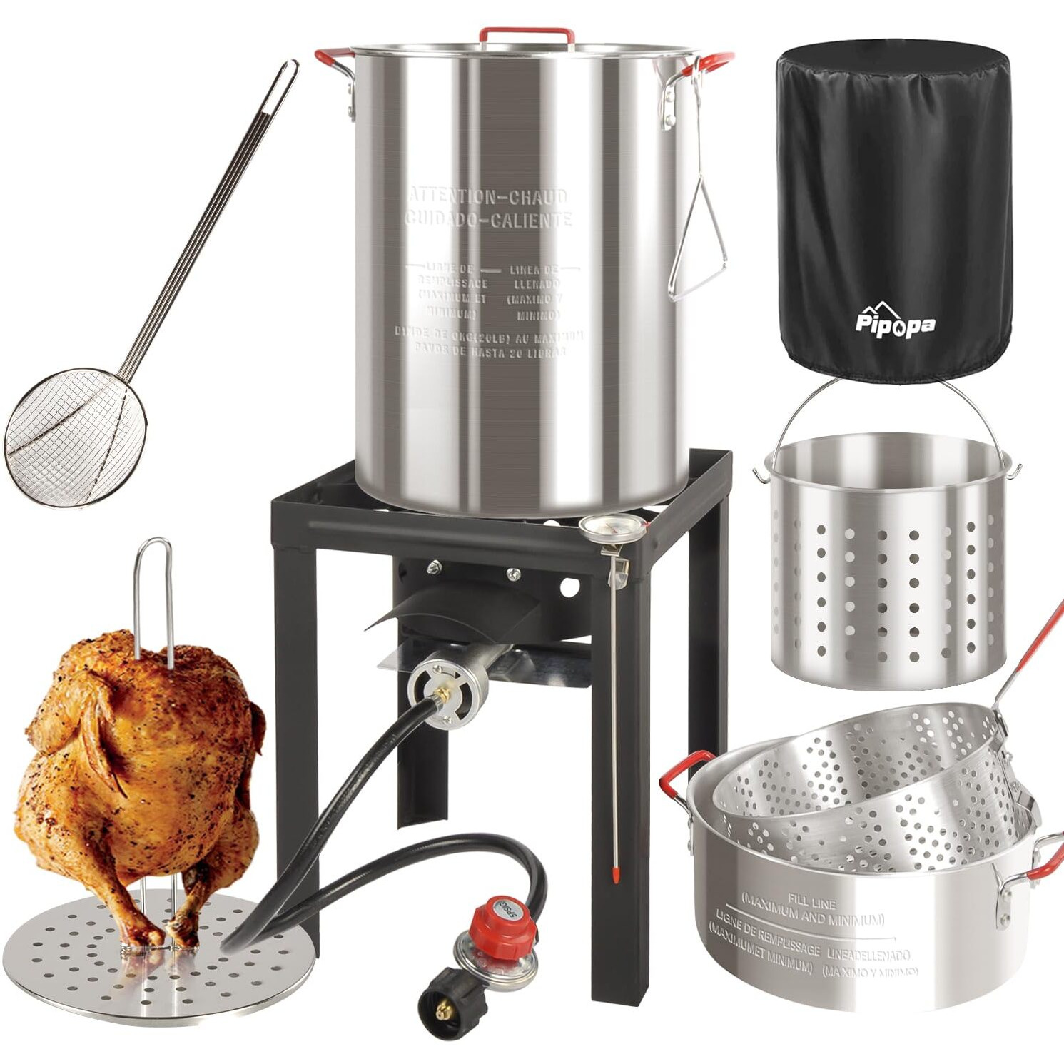 30Qt & 10Qt Outdoor Fryer | Turkey Deep Fryer | Seafood Boil Pot | Cover & Skimmer Included | 50,000Btu Propane Burner | Aluminum Deep Fryer Pot With Basket | Crab, Seafood & Crawfish Boiler