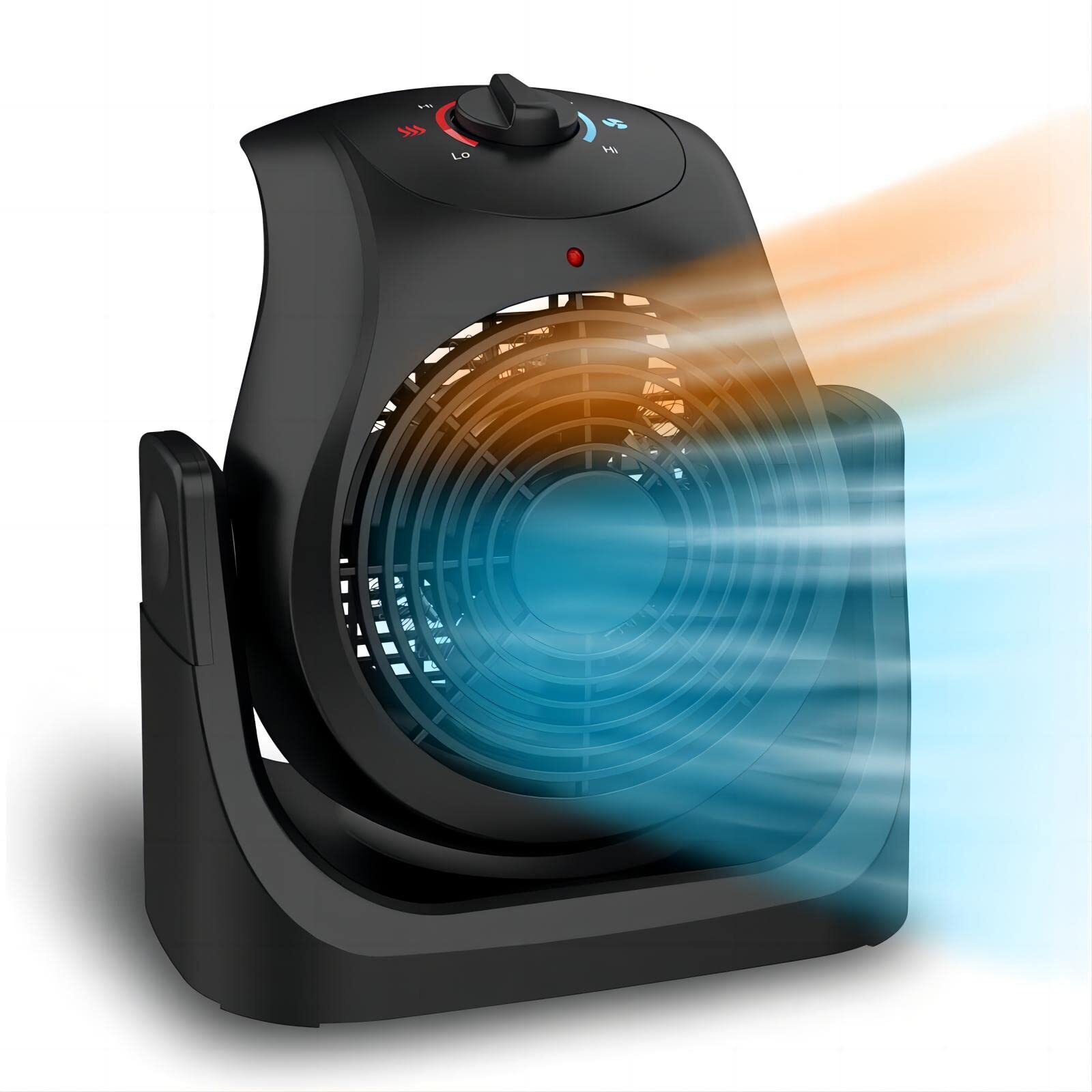Lifeplus 2 In 1 Heater Fan Combo, Portable Cooling Desk Fan, Air Circulator Fan 45 Tilt, 2 Wind Speeds, 1500W Overheat Protection Personal Small Floor For Home Office Black