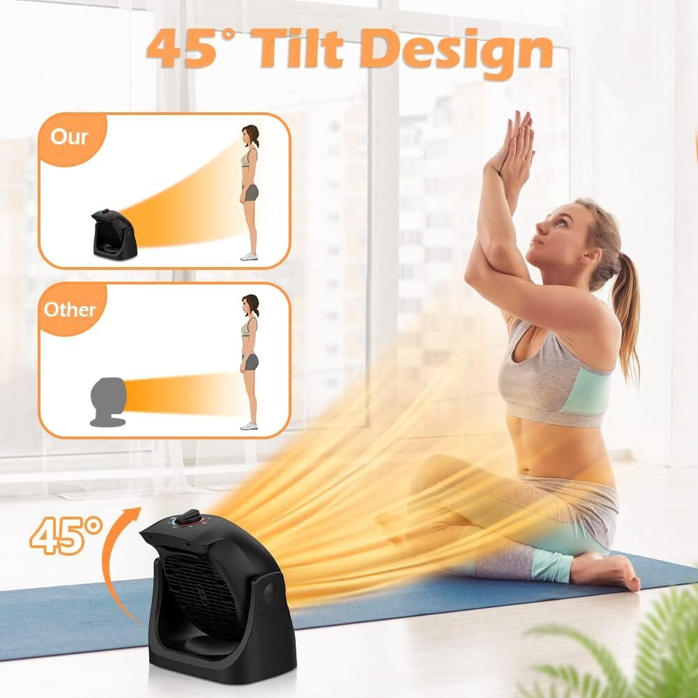 Lifeplus 2 In 1 Heater Fan Combo, Portable Cooling Desk Fan, Air Circulator Fan 45 Tilt, 2 Wind Speeds, 1500W Overheat Protection Personal Small Floor For Home Office Black