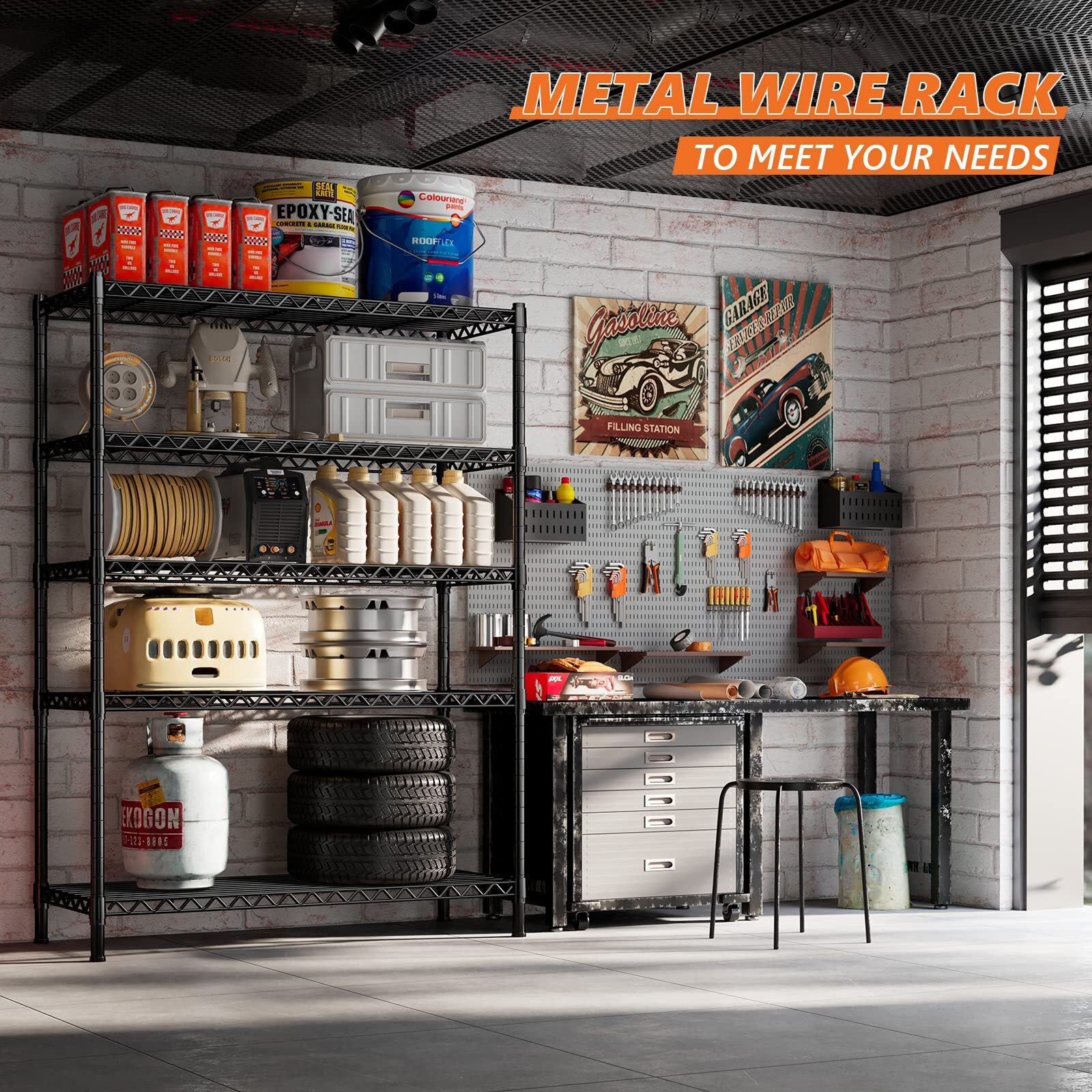Reibii 5-Shelf Wire Shelving,Storage Shelves Metal Shelves For Storage,71H Adjustable Garage Shelving Heavy Duty Storage Rack Pantry Shelf Kitchen Shelving,71H X35.4W X13.7D