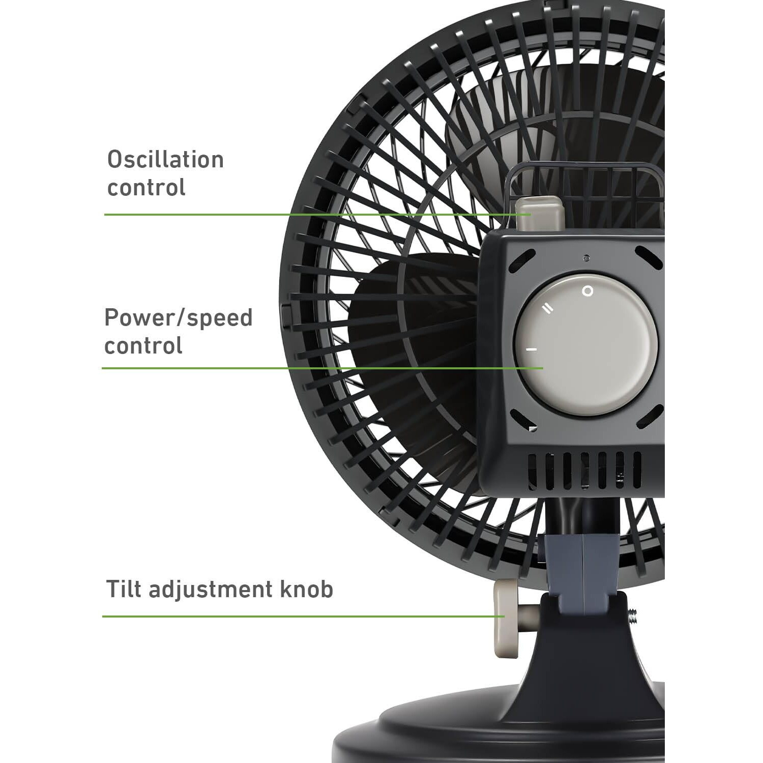 Holmes Blizzard 7"" Table Fan, 2 Speeds, 3 Blades, 85 Oscillation, 20 Adjustable Head, Home, Bedroom And Office, Charcoal Matte