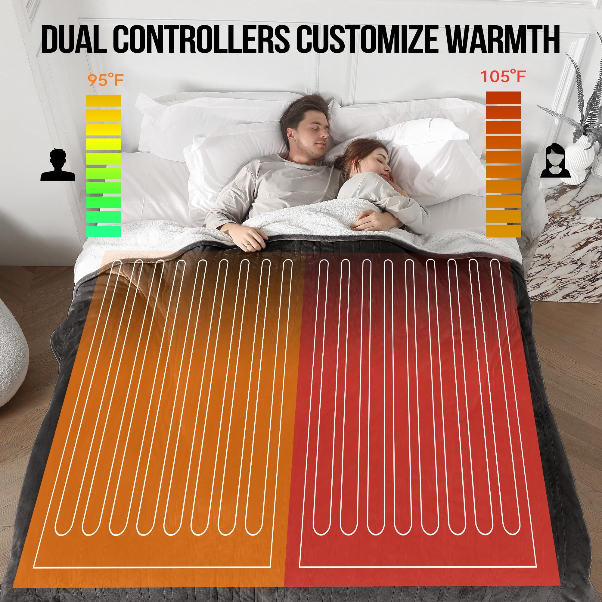 Estingo Electric Blanket Queen, 84"&quotX90"" Queen Heated Blanket With Dual Control Of 5 Heating Levels & 10 Hours Auto Off, Fast Heating Blanket Queen For Home Bedding Use, Dark Gray