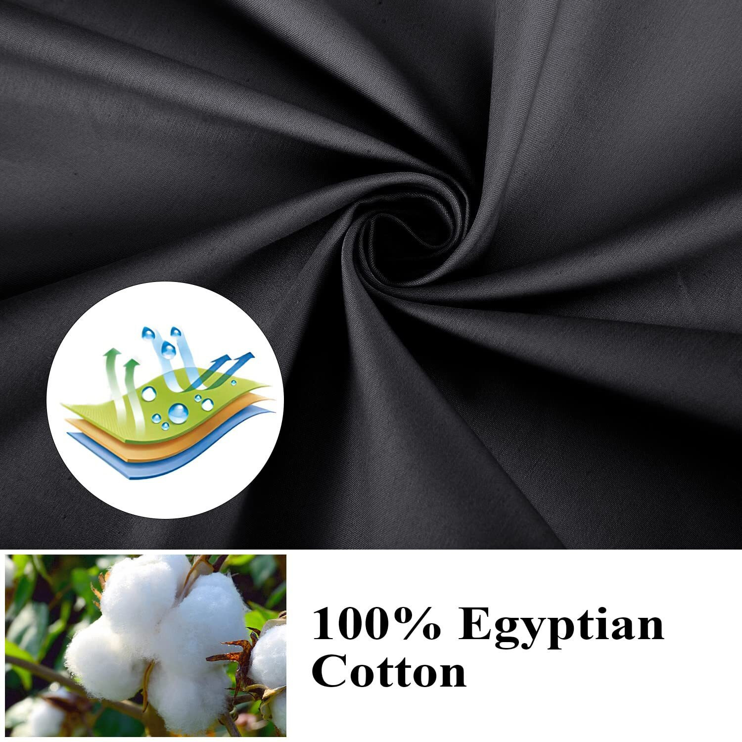 Queen Size Fitted Sheet Only Black, 100% Egyptian Cotton 600 Thread Count, 16"" Deep Pocket Premium Cotton Mattress Sheet (1 Bottom Sheet Only)