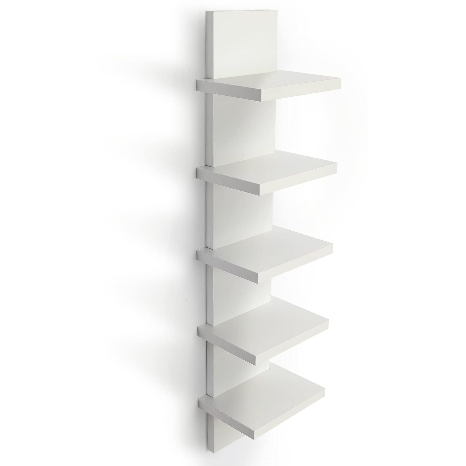 Bloddream 5 Tier Wall Shelves White, Vertical Column Shelf Floating Storage Home Decor Organizer Tall Tower Design Utility Shelving Bedroom Living Room, 30.7, 31