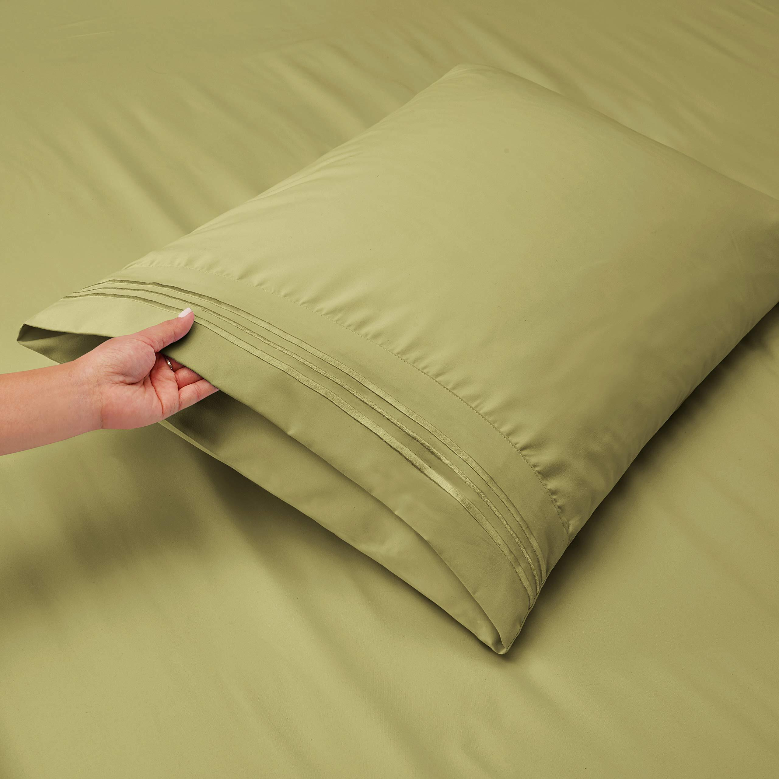 Hearth & Harbor Queen Size Sheets - 4 Piece Bed Sheet Set, Hotel Luxury Double Brushed Bed Sheets - Extra Soft Bedding Sheets & Pillowcases, Queen, Sage