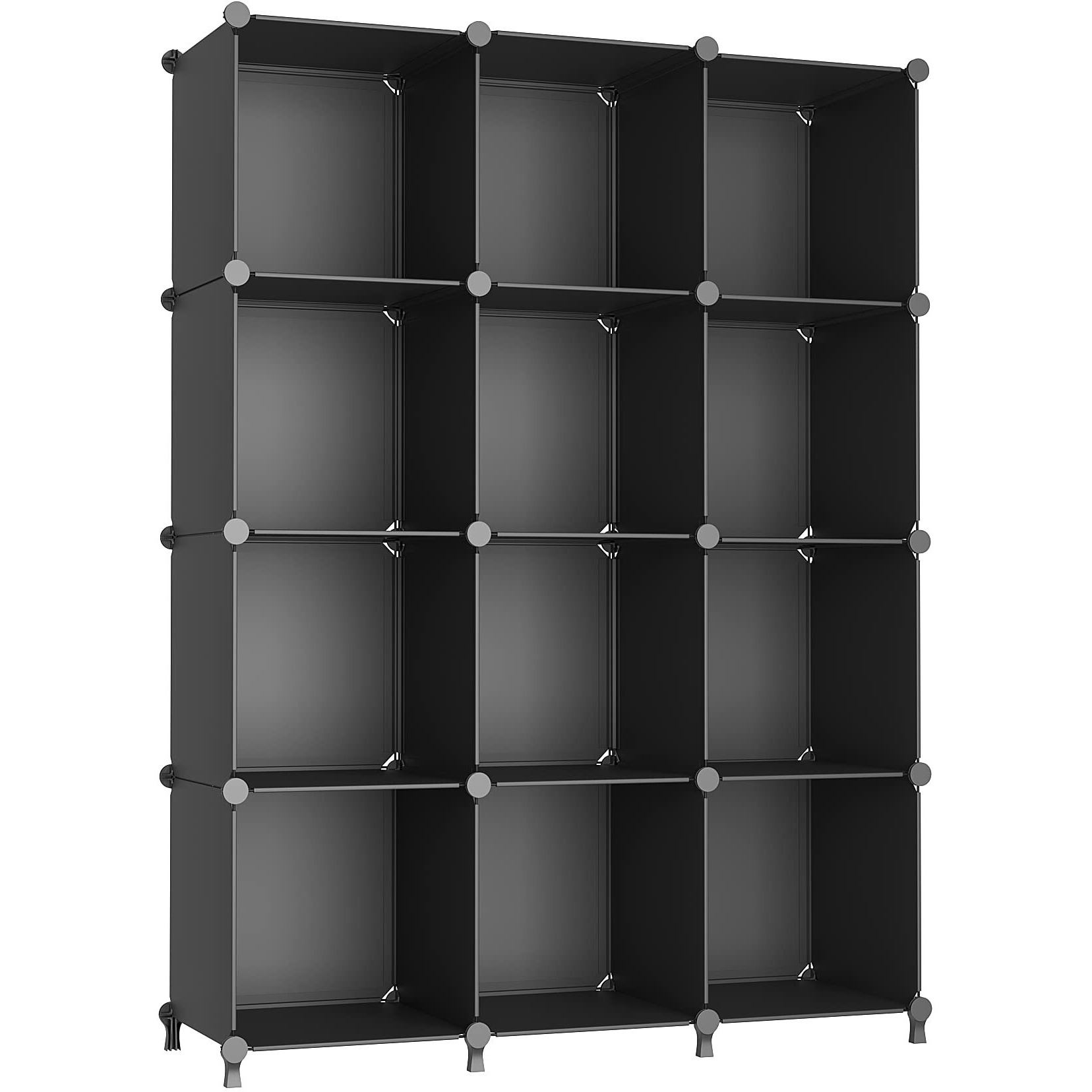 Awtatos Cube Storage Organizer Storage 12 Cube Bookshelf Diy Plastic Closet Storage Shelves With Wooden Mallet, Ideal Storage Solution For Home, Bedroom, Black
