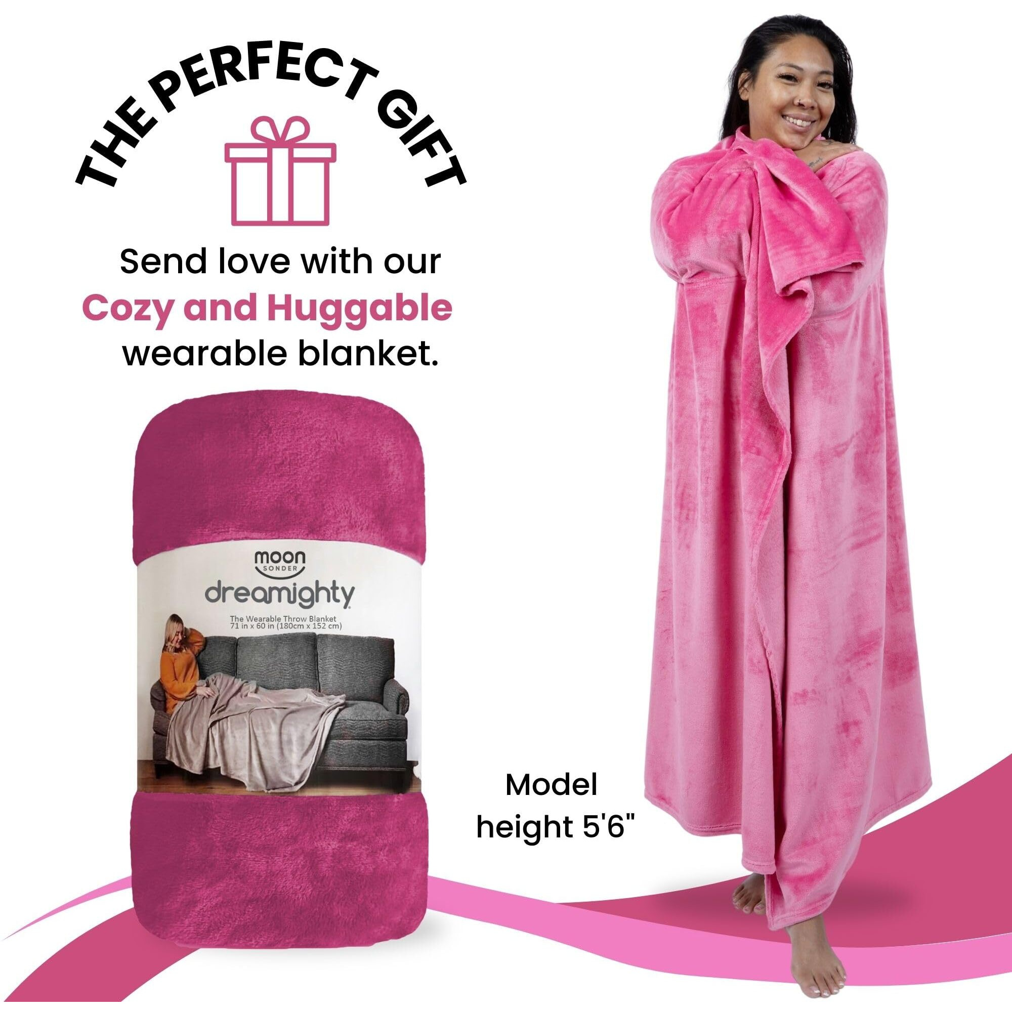 Dreamighty Wearable Blanket With Sleeves - Wearable Blanket Adult, Cozy Gifts For Women And Men, Cancer Care Gifts For Women, Gifts For Her, Mom Birthday Gifts For Women Who Have Everything Hot Pink