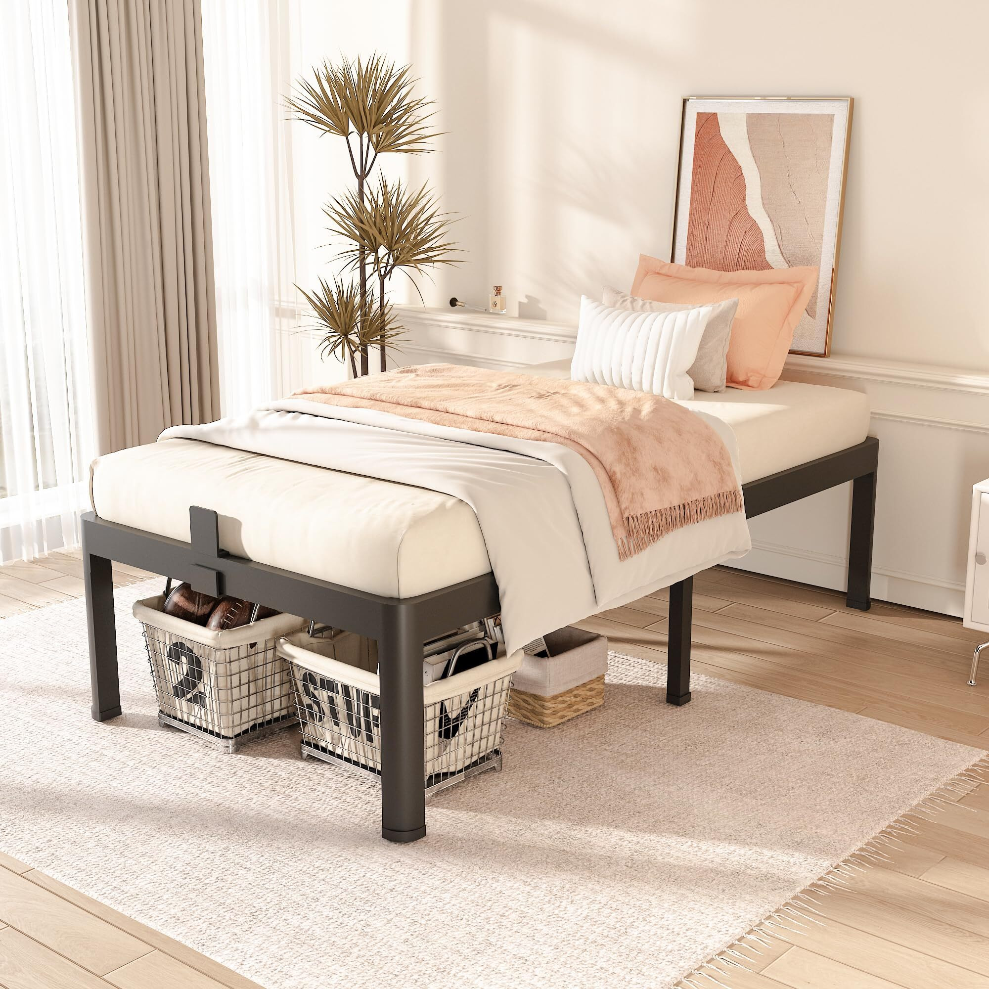 Fuiobyvv Twin Xl Bed Frames With Round Corner Edge Legs 18 Inch High 3500 Lbs Heavy Duty Metal Platform Bed Frame Twin Size No Box Spring Needed/Non-Slip/Steel Slat Support/Noise Free