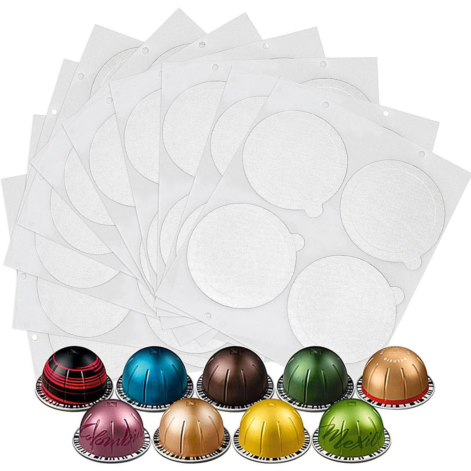 Clinuse Aluminum Foils Lids Seals To Reuse Nespresso Capsules Coffee Pods, Compatible With Nespresso Vertuoline Vertuo, 100Pcs Reuse Coffee Pods Cover Seals (61Mm, White)