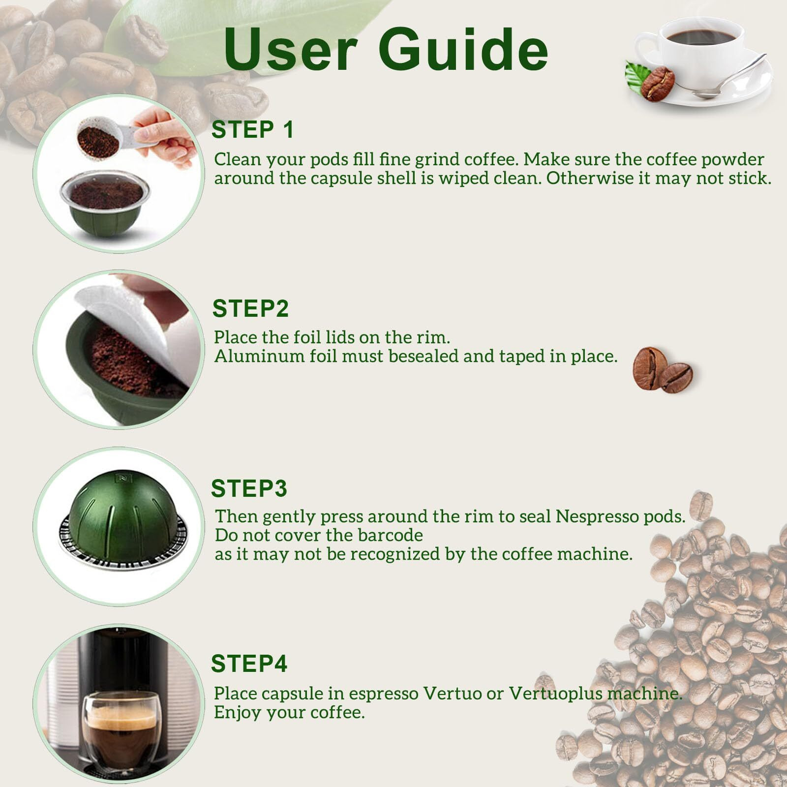 Clinuse Aluminum Foils Lids Seals To Reuse Nespresso Capsules Coffee Pods, Compatible With Nespresso Vertuoline Vertuo, 100Pcs Reuse Coffee Pods Cover Seals (61Mm, White)