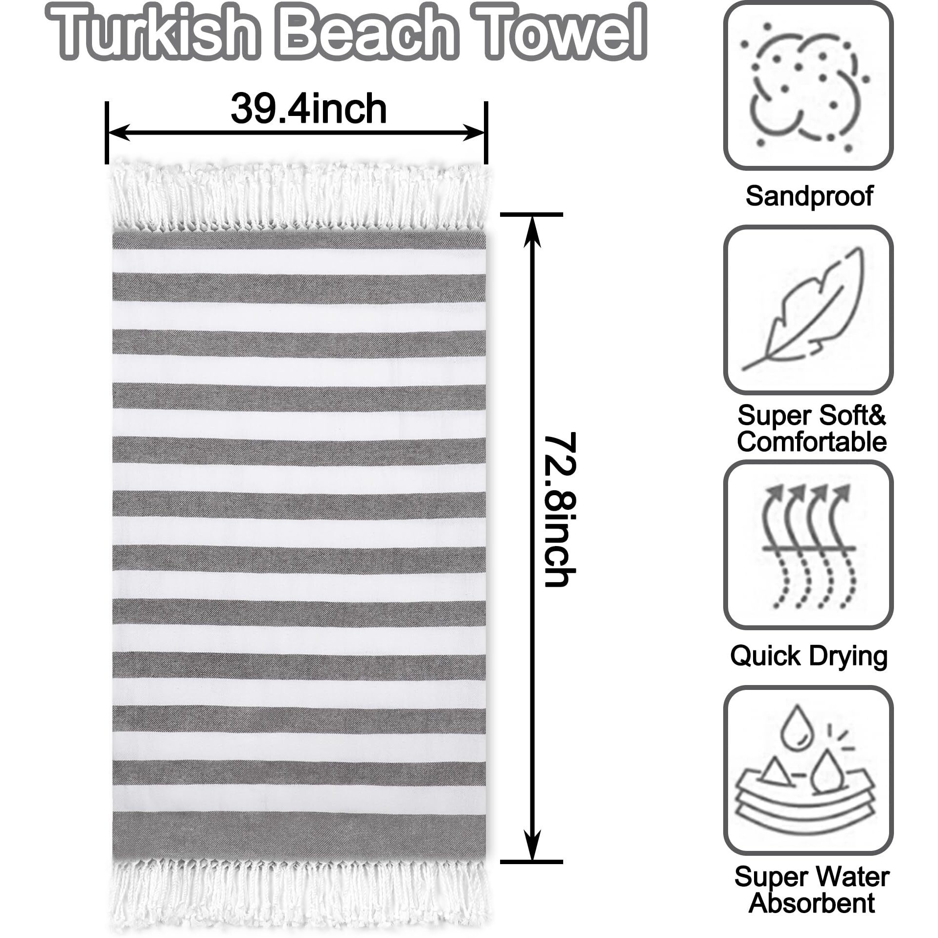Dlebay Beach Towel 2 Pack,Sand Free Beach Towels Oversized 39 X 72,Turkish Beach Towel Quick Dry Towel,Lightweight Pool Towels For Adults Travel Towel,Cool Beach Essentials Super Absorbent Towels