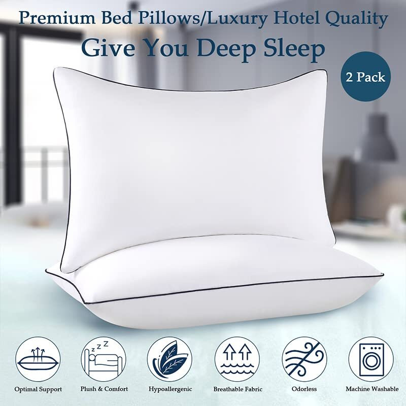 Opposy Bed Pillows For Sleeping 2 Pack Medium Firm, Queen Size Set Of 2, Cooling Pillows Hotel Quality With Premium Soft Down Alternative Fill For Back, Stomach Or Side Sleepers(Pack Of 2)
