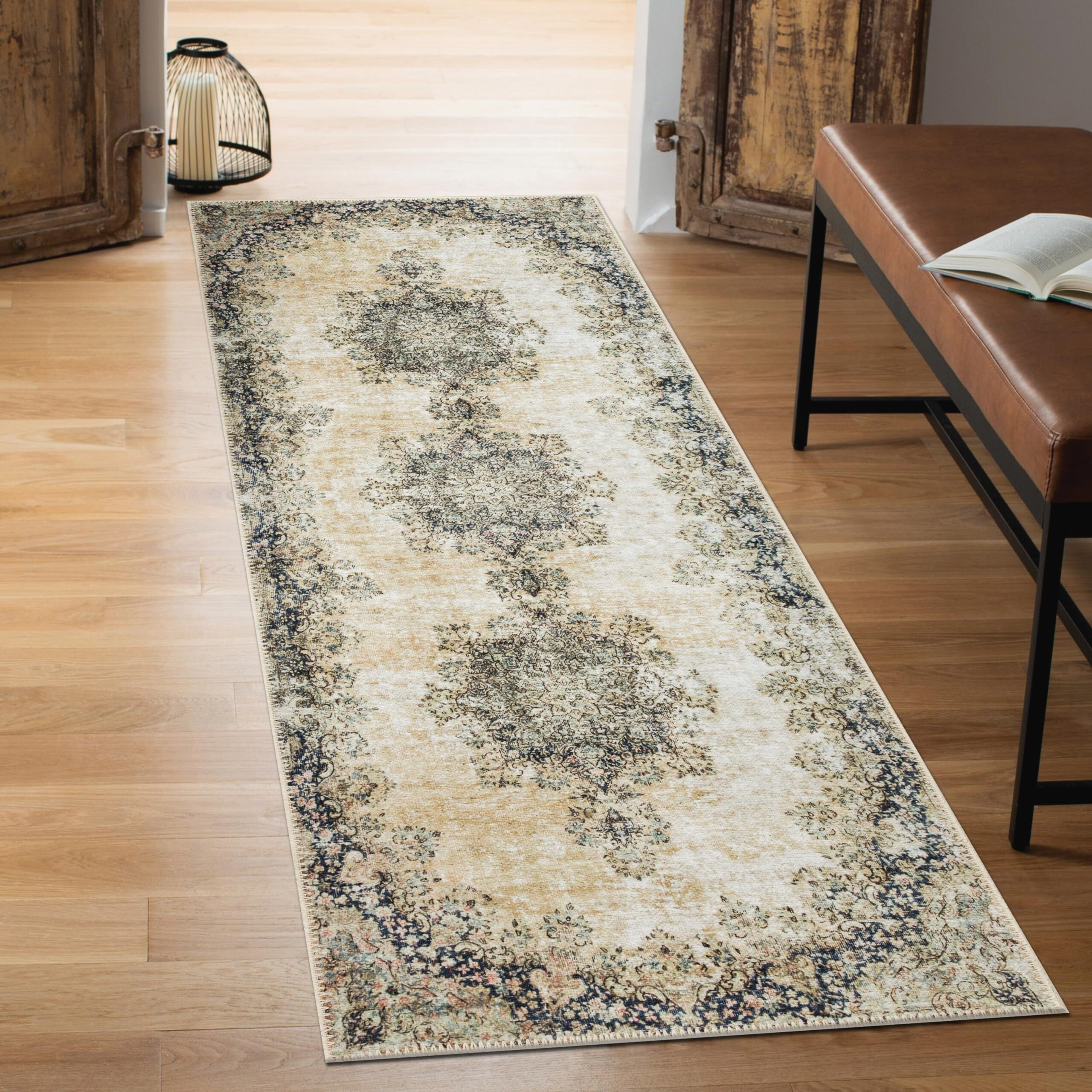 Keen Home Design Machine Washable Area Rugs With Non-Slip Backing, Ideal For Hallway, Living Room, Bedroom, Kitchen And Laundry Room, Vintage Moroccan And Low Pile Rug - (2'6'' X 10')