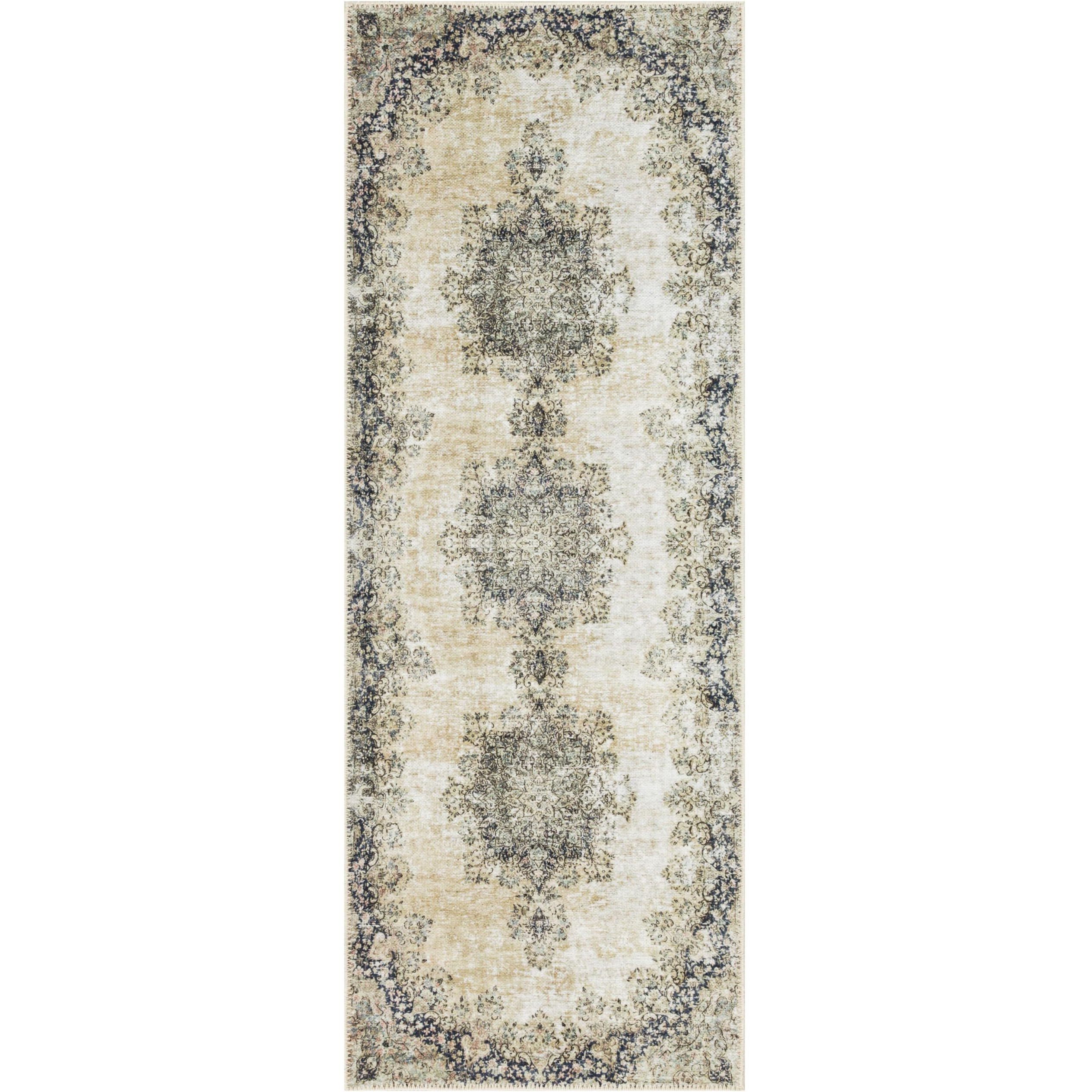 Keen Home Design Machine Washable Area Rugs With Non-Slip Backing, Ideal For Hallway, Living Room, Bedroom, Kitchen And Laundry Room, Vintage Moroccan And Low Pile Rug - (2'6'' X 10')