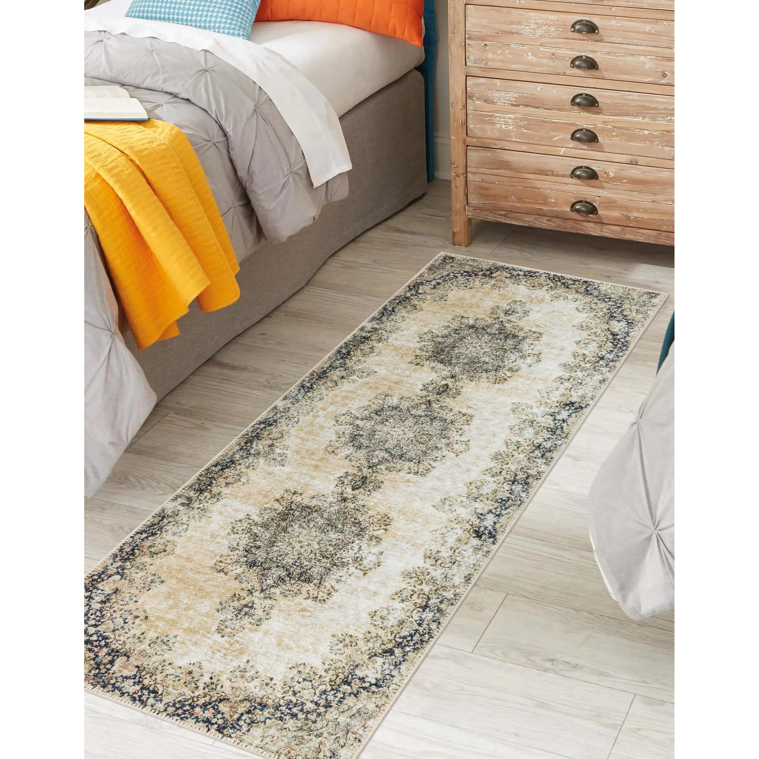 Keen Home Design Machine Washable Area Rugs With Non-Slip Backing, Ideal For Hallway, Living Room, Bedroom, Kitchen And Laundry Room, Vintage Moroccan And Low Pile Rug - (2'6'' X 10')