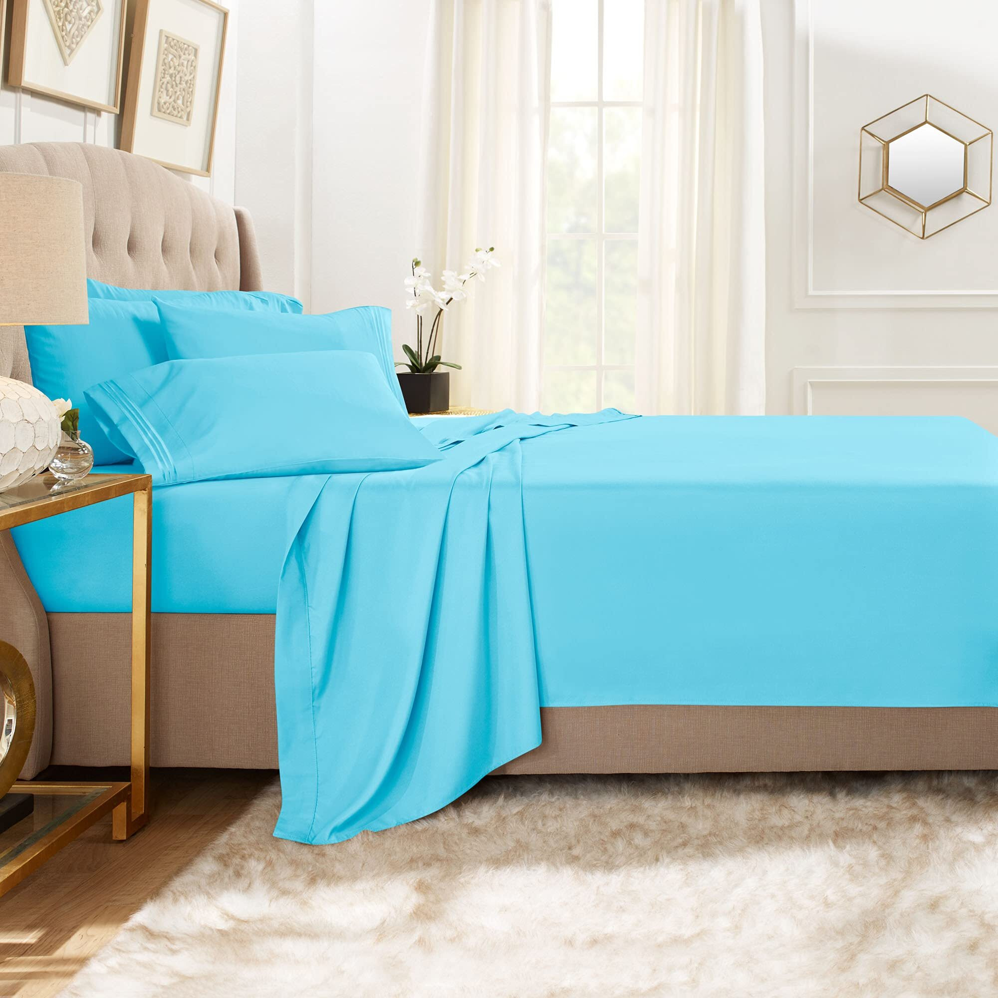 Clara Clark Full Sheets, 6 Piece Set - Hotel Luxury Sheets For Full Size Bed, Super Soft Bedding Sheets & Pillowcases, Full Size Sheets, Beach Blue