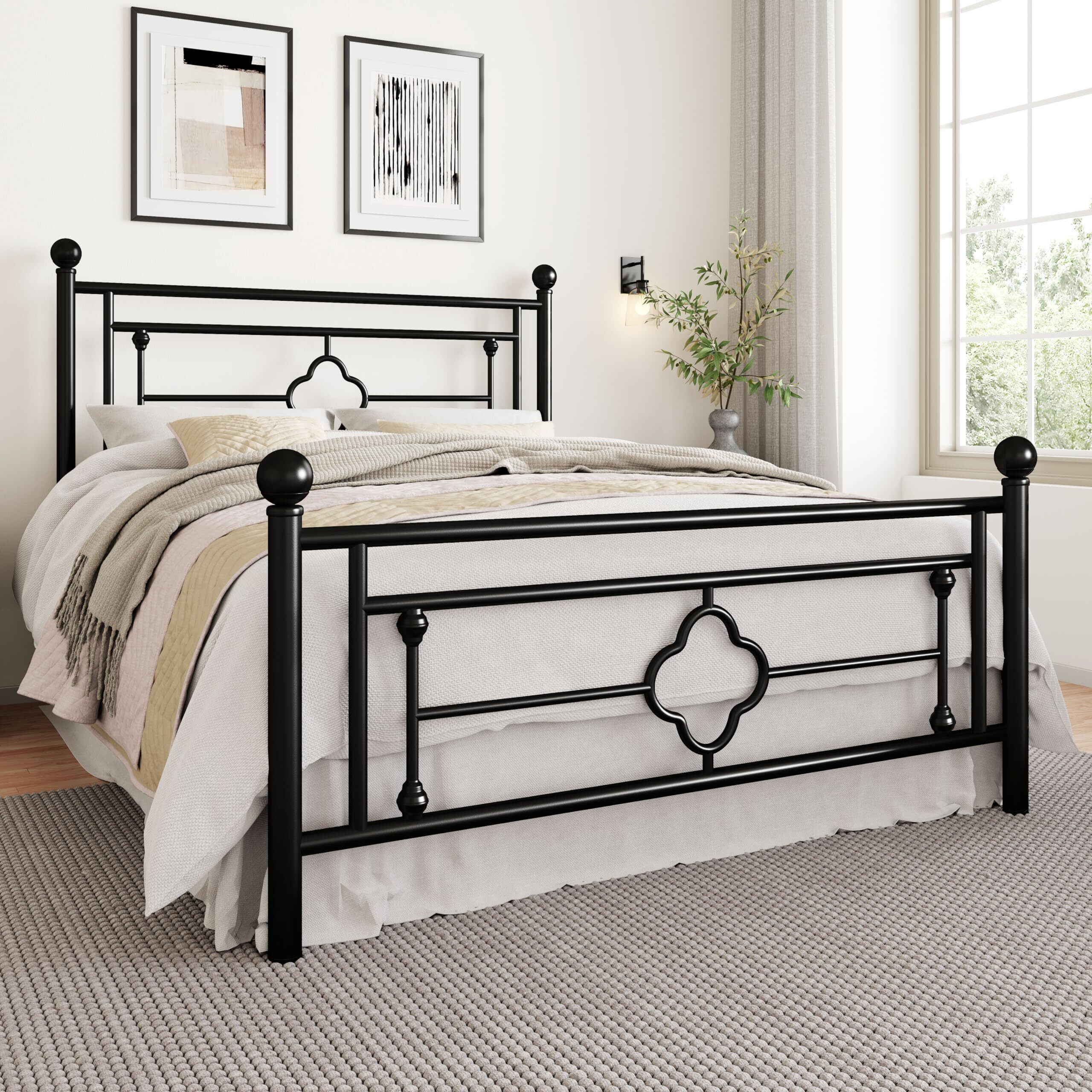 Sha Cerlin 14 Inches Queen Size Metal Platform Bed Frame/Vintage Iron-Art Headboard And Footboard/Mattress Foundation For Storage/No Box Spring Needed/Noise-Free/Easy Assembly/Black