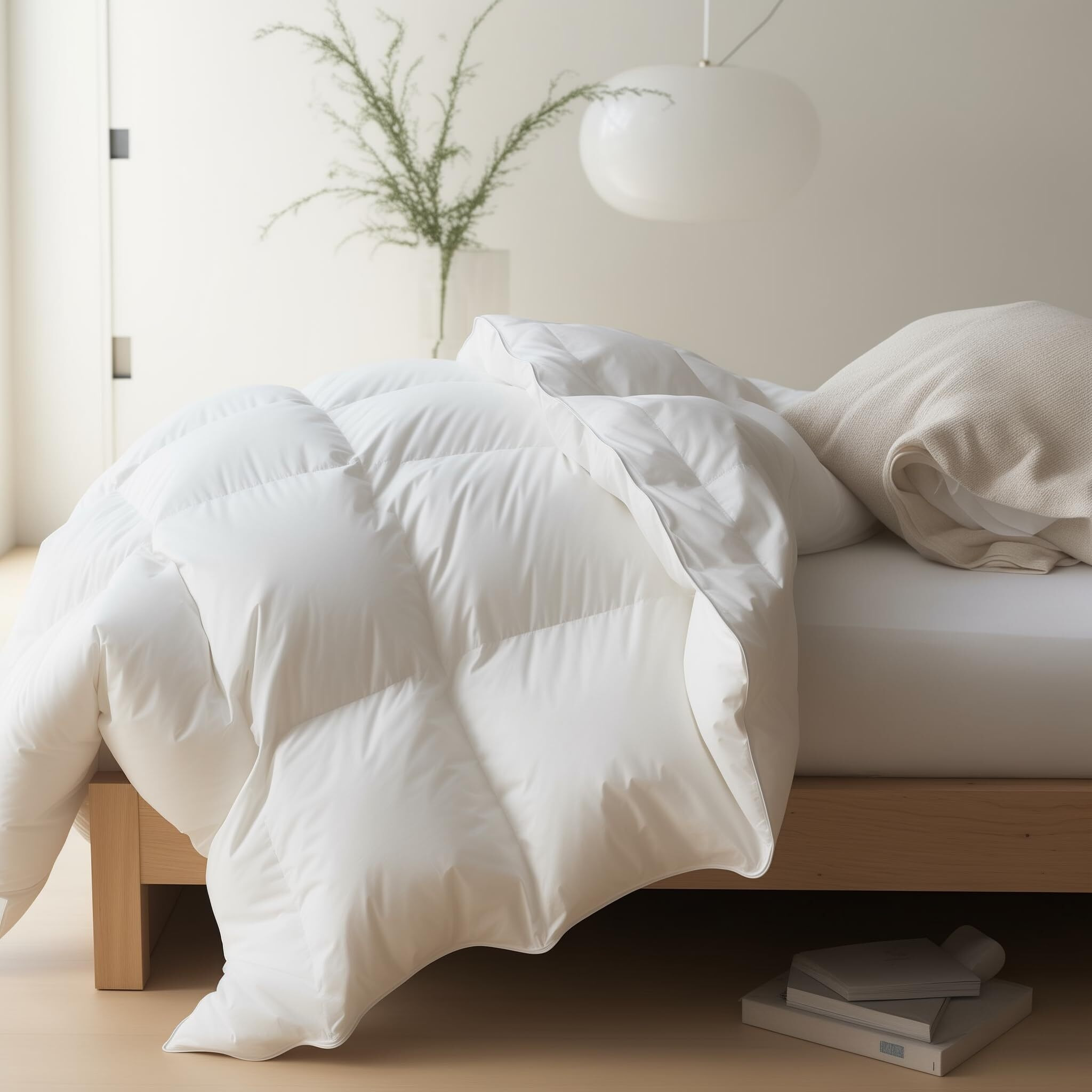 Maple&Stone Feather Down Comforter King Size All Season White Down Duvet Insert Ultra Soft 100% Cotton Cover Fluffy King Comforter 106 X 90 Inches