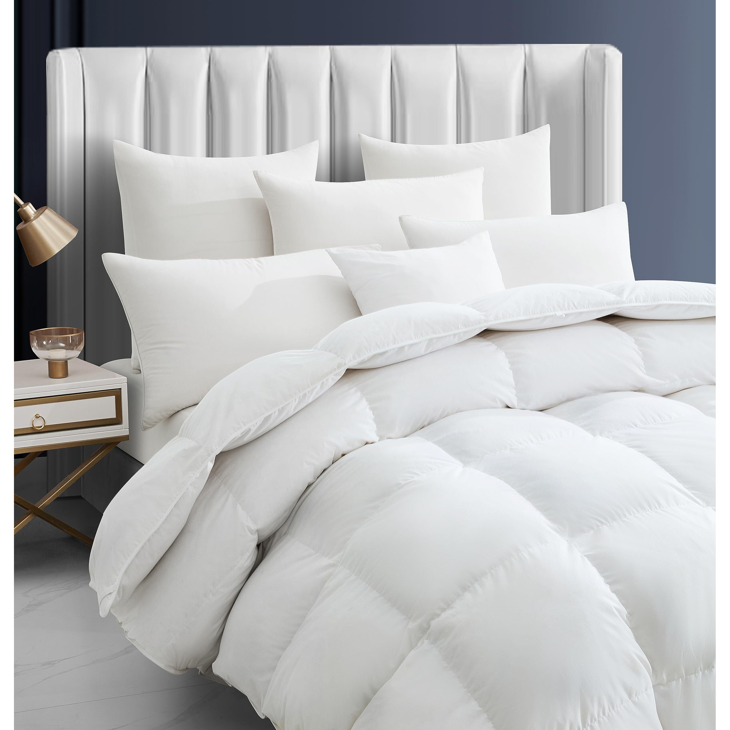 Maple&Stone Feather Down Comforter King Size All Season White Down Duvet Insert Ultra Soft 100% Cotton Cover Fluffy King Comforter 106 X 90 Inches