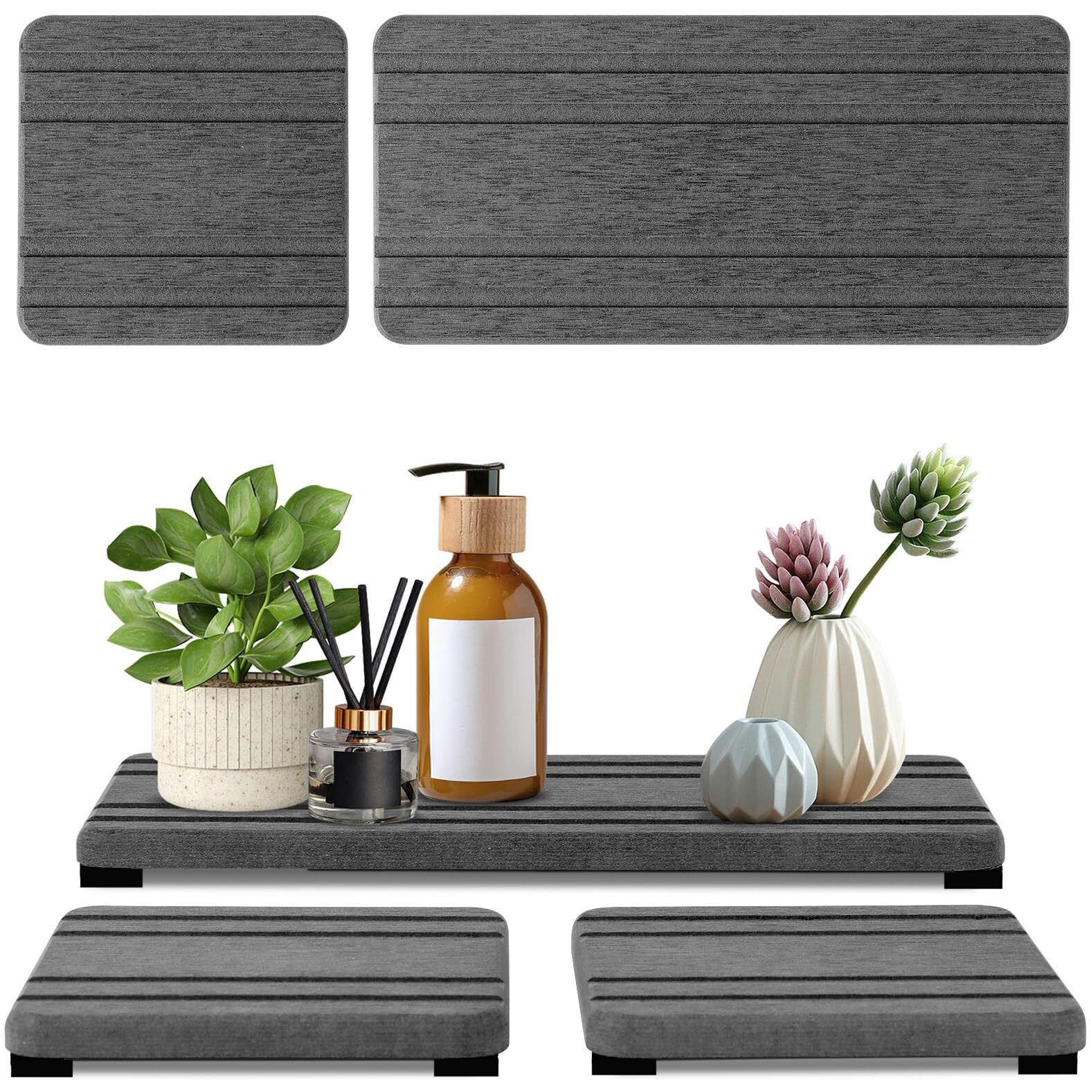 3Pcs Water Absorbing Stone Tray, Dryingneat Diatomite Stone Sink Tray, Instant Dry Sink Coasters, Kitchen Sponge Hand Soap Holder, Countertop Fast Drying Counter Tray,8 * 4Inch And 4 * 4Inch