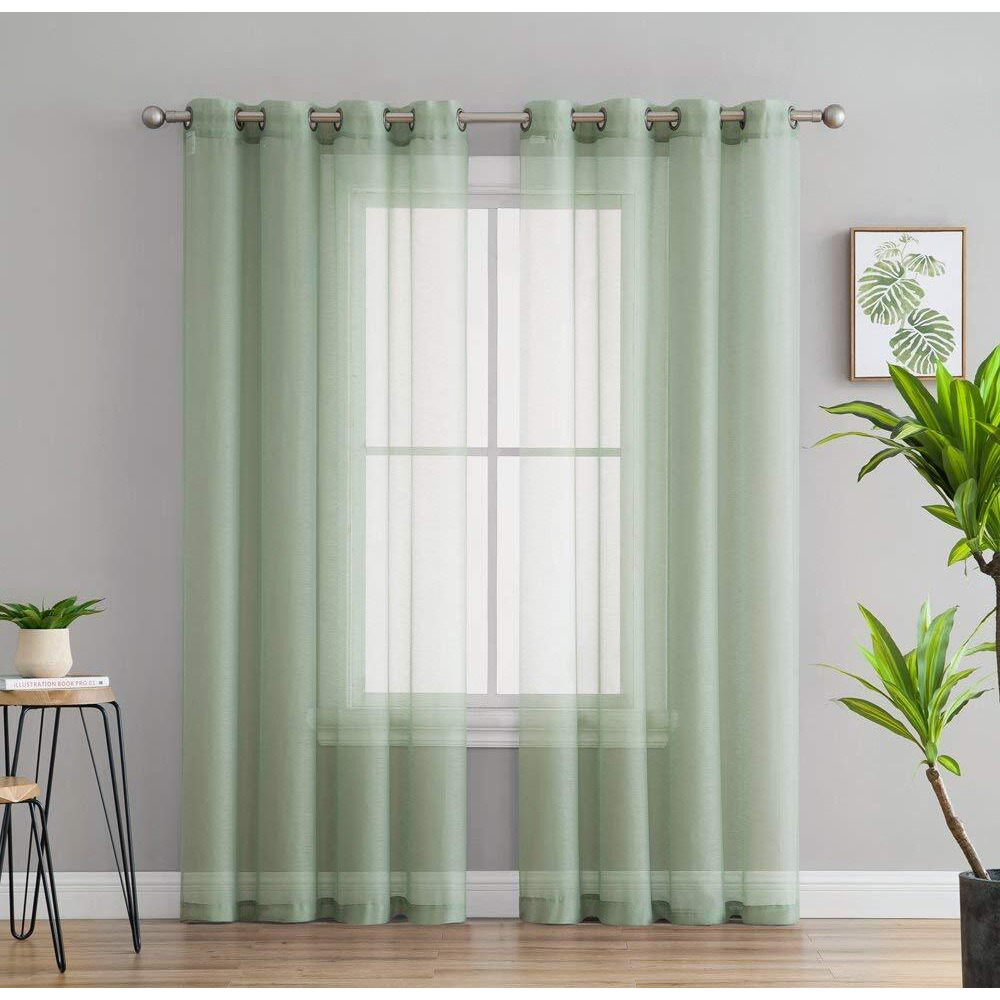 Hlc.Me 2 Piece Semi-Sheer Voile Window Curtain Grommet Panels For Bedroom & Living Room - (54"" W X 84"" L, Sage Green)