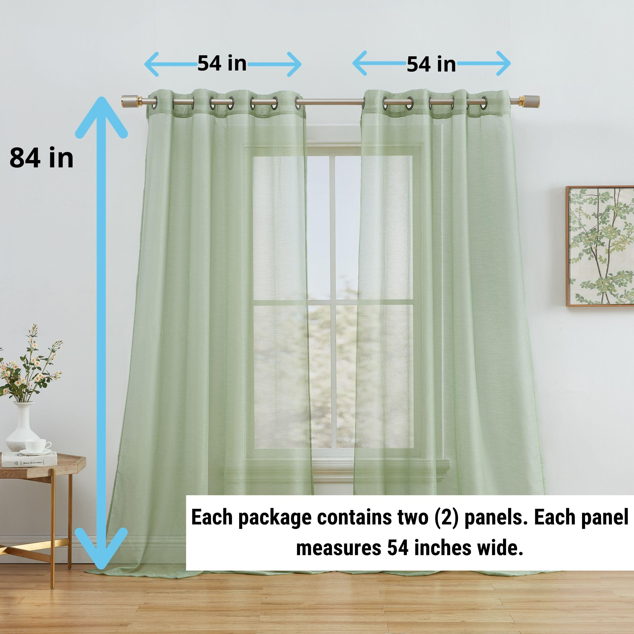Hlc.Me 2 Piece Semi-Sheer Voile Window Curtain Grommet Panels For Bedroom & Living Room - (54"" W X 84"" L, Sage Green)