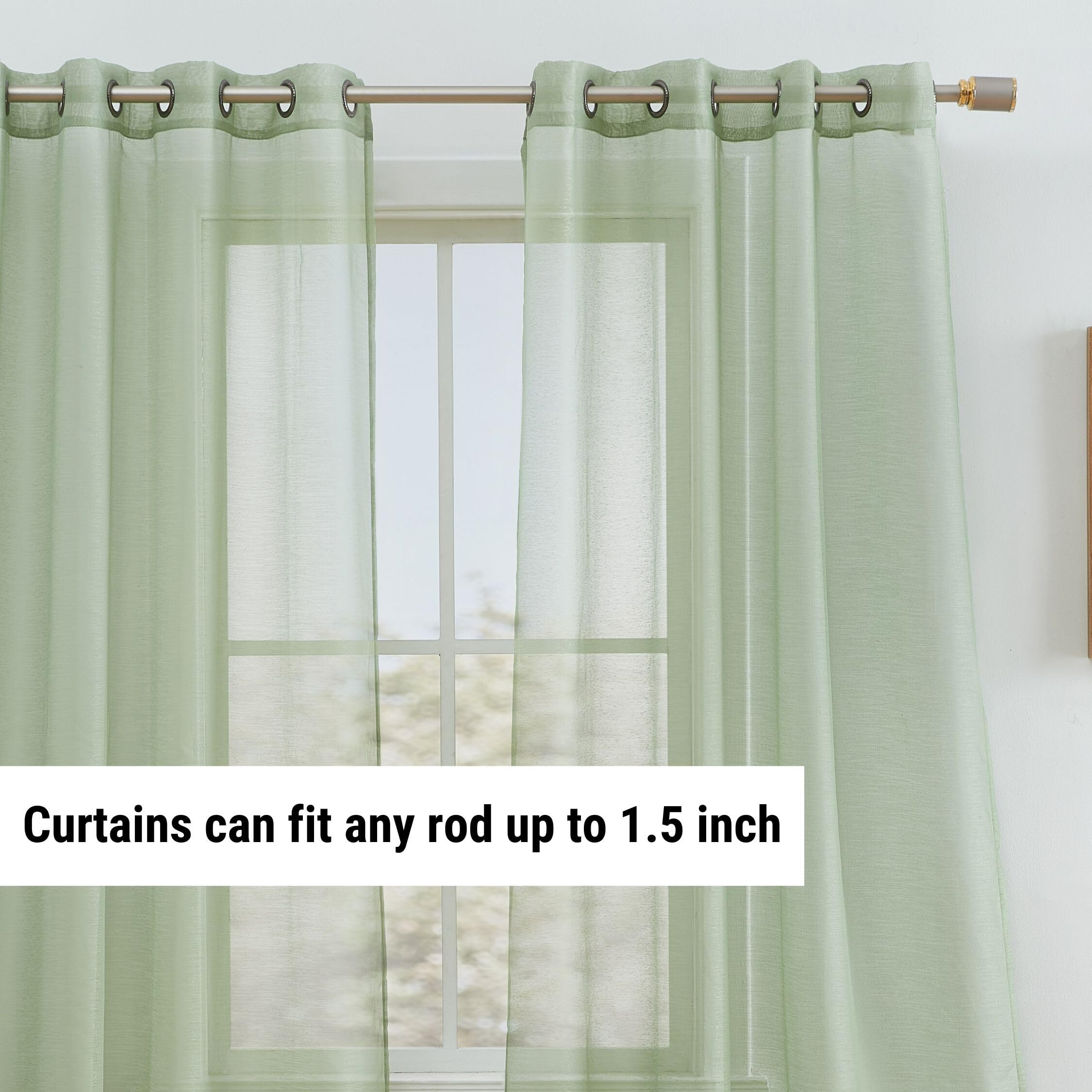 Hlc.Me 2 Piece Semi-Sheer Voile Window Curtain Grommet Panels For Bedroom & Living Room - (54"" W X 84"" L, Sage Green)