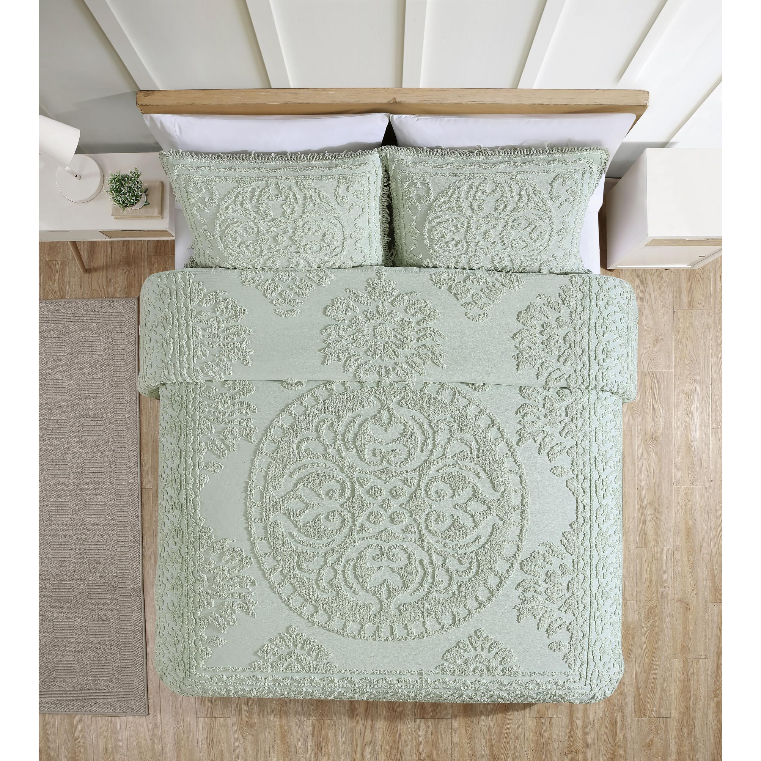 Beatrice Home Fashions Medallion Chenille Bedspread, King Sham, Sage