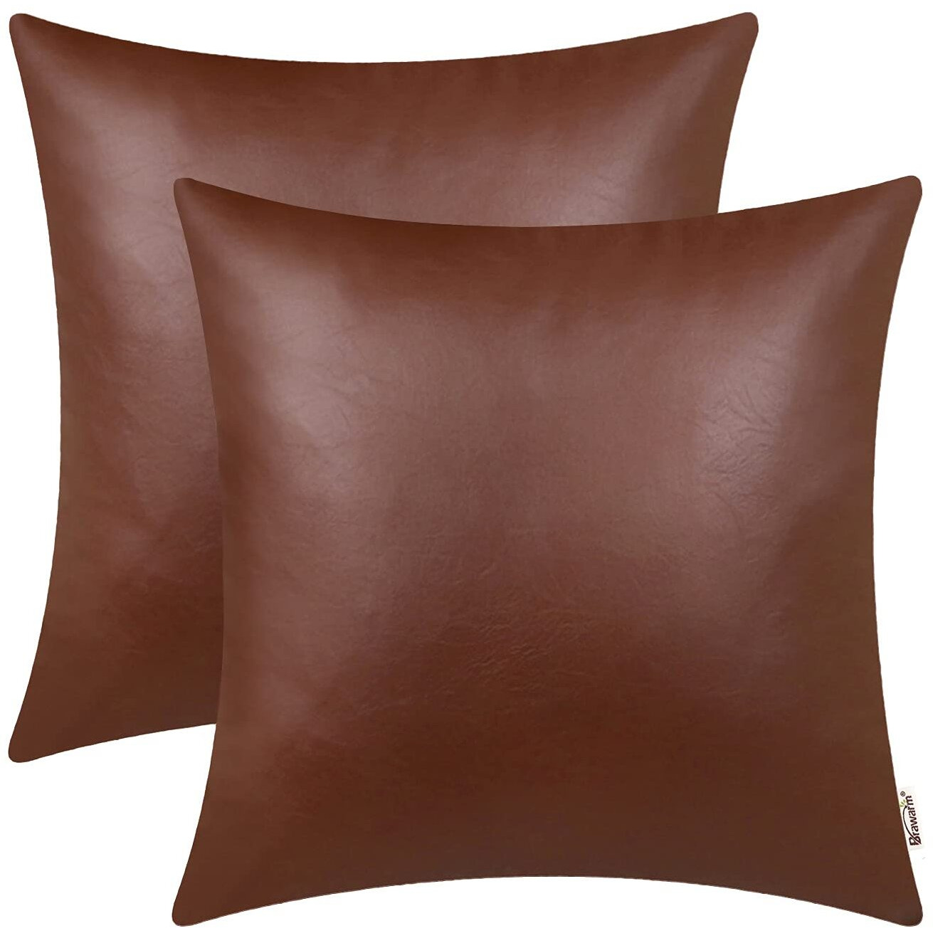 Brawarm Faux Leather Throw Pillow Covers 16 X 16 Inches - Brown Leather Pilow Covers Pack Of 2, Solid Dyed Leather Pillowcases For Couch Bed Sofa Garden Home Decorative