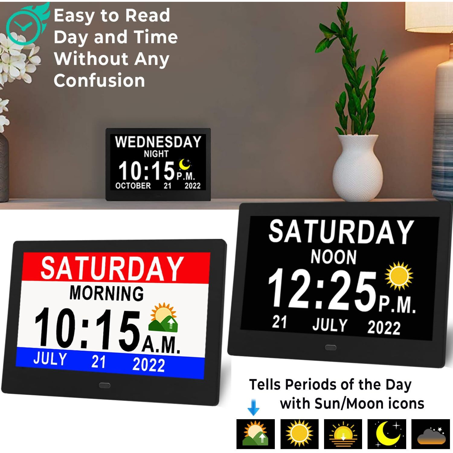 Massii 11.5 Inch Large Digital Clock With Auto Dst And Sun Moon Icons, Custom Reminders And Calendar Clock, Day Date Clock For Seniors Dementia Alzheimers' Clock With Remote Control
