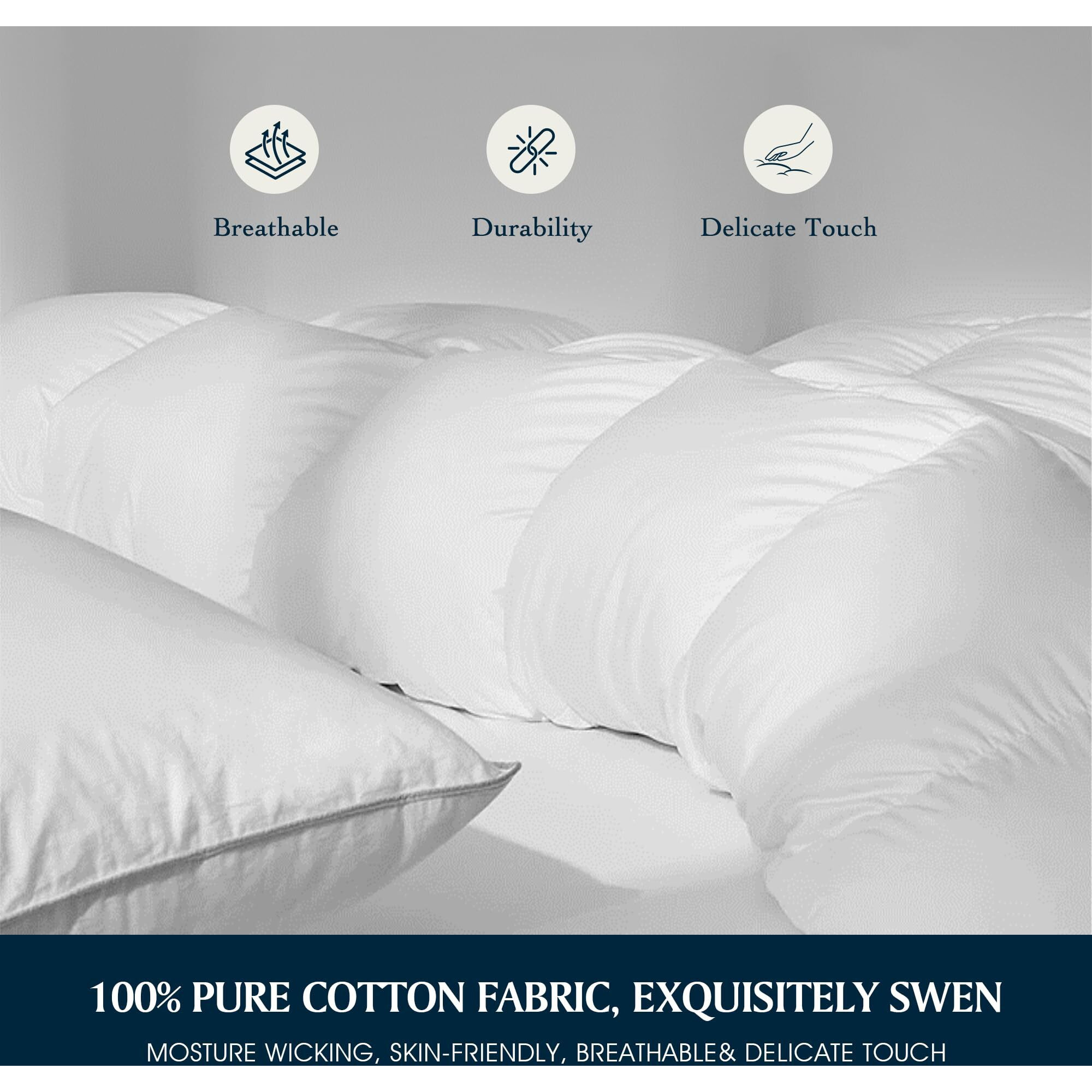 Serta Goose Feather Down Fiber Cotton Comforter King Size - 100% Cotton Down Duvet Insert - Hotel Luxury Hypoallergenic Bedding Comforter Light Warmth 106 X 90 Inch White
